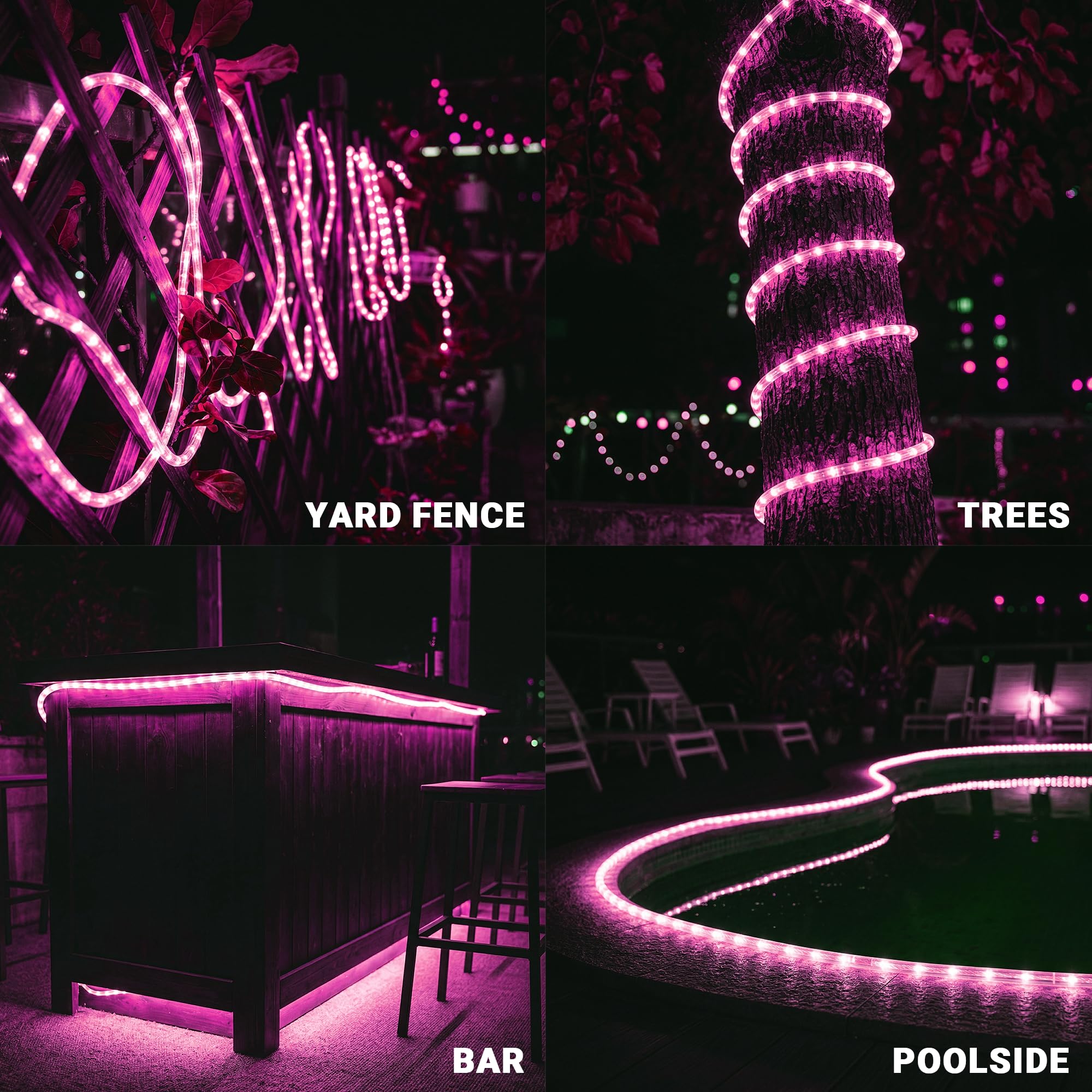 Guirlande lumineuse LED flexible et étanche avec 8 modes, éclairage extérieur pour terrasse, jardin, piscine, cour et décoration de Noël (rose, 6,1 m)