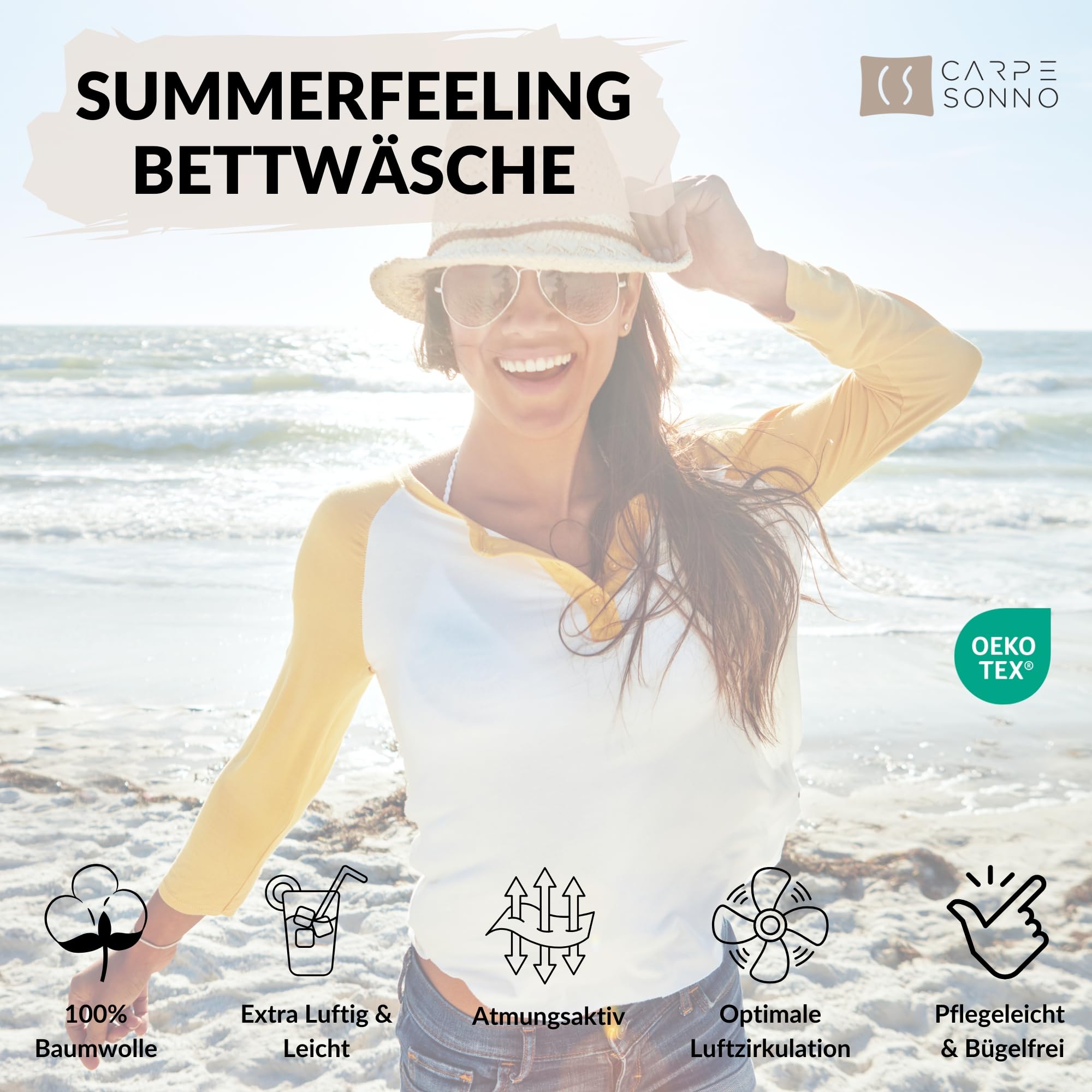 Carpe Sonno Seersucker Bettwäsche 135x200 Baumwolle [Bügelfrei] | Leicht kühlende Bettwäsche Seersucker 135x200 | Sommer Bettbezug 135 x 200 mit Streifen | Sommerbettwäsche gestreift Blau Weiß