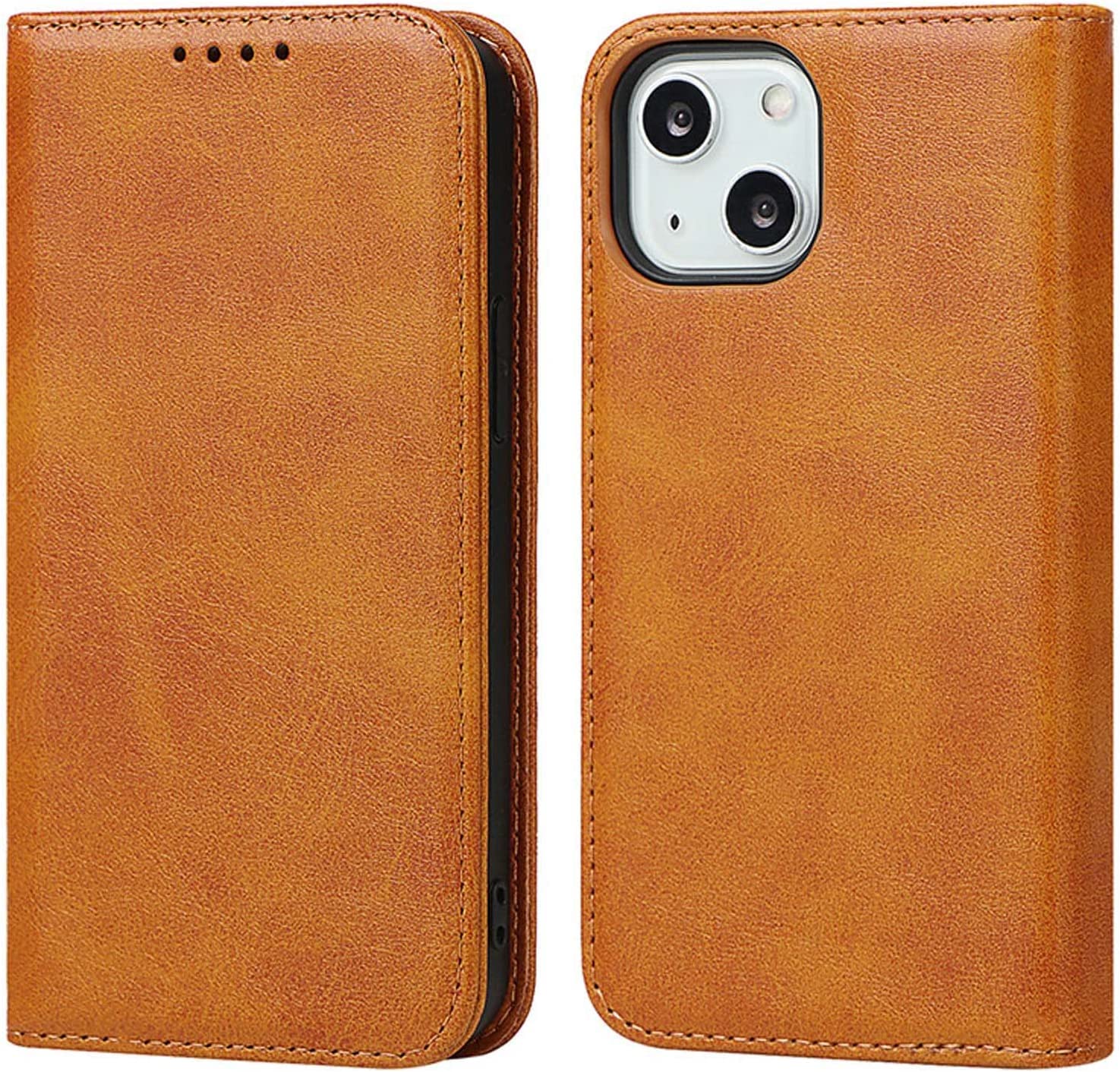 Étui portefeuille iPhone 14 clapet aimanté housse cuir synthétique marron - 7