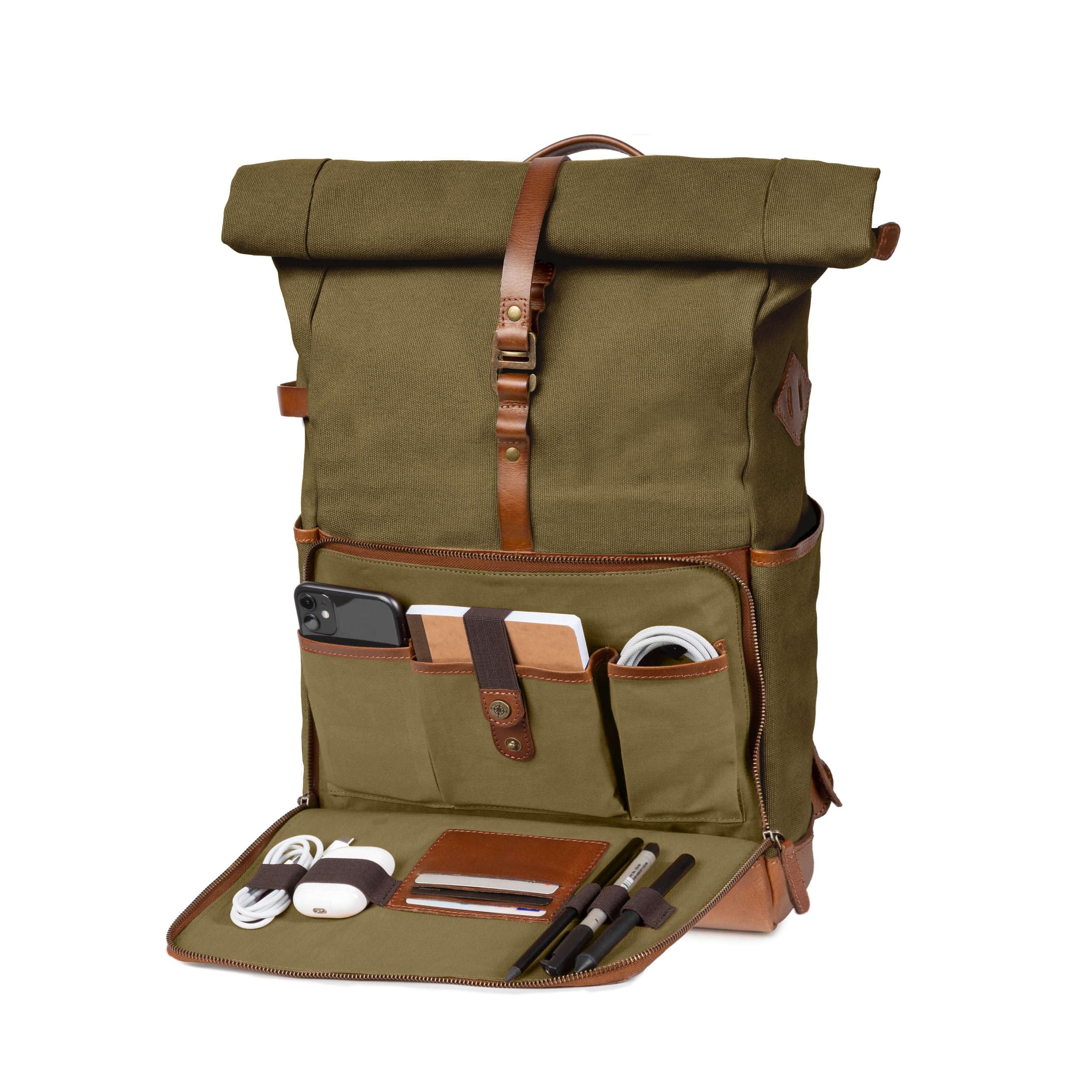 DRAKENSBERG Reise Rucksack 'Arthur' mit 17" Laptopfach und Technik-Organizer-Fach, Business, Handgepäck, 20-30L - Oliv-Grün, DR00123