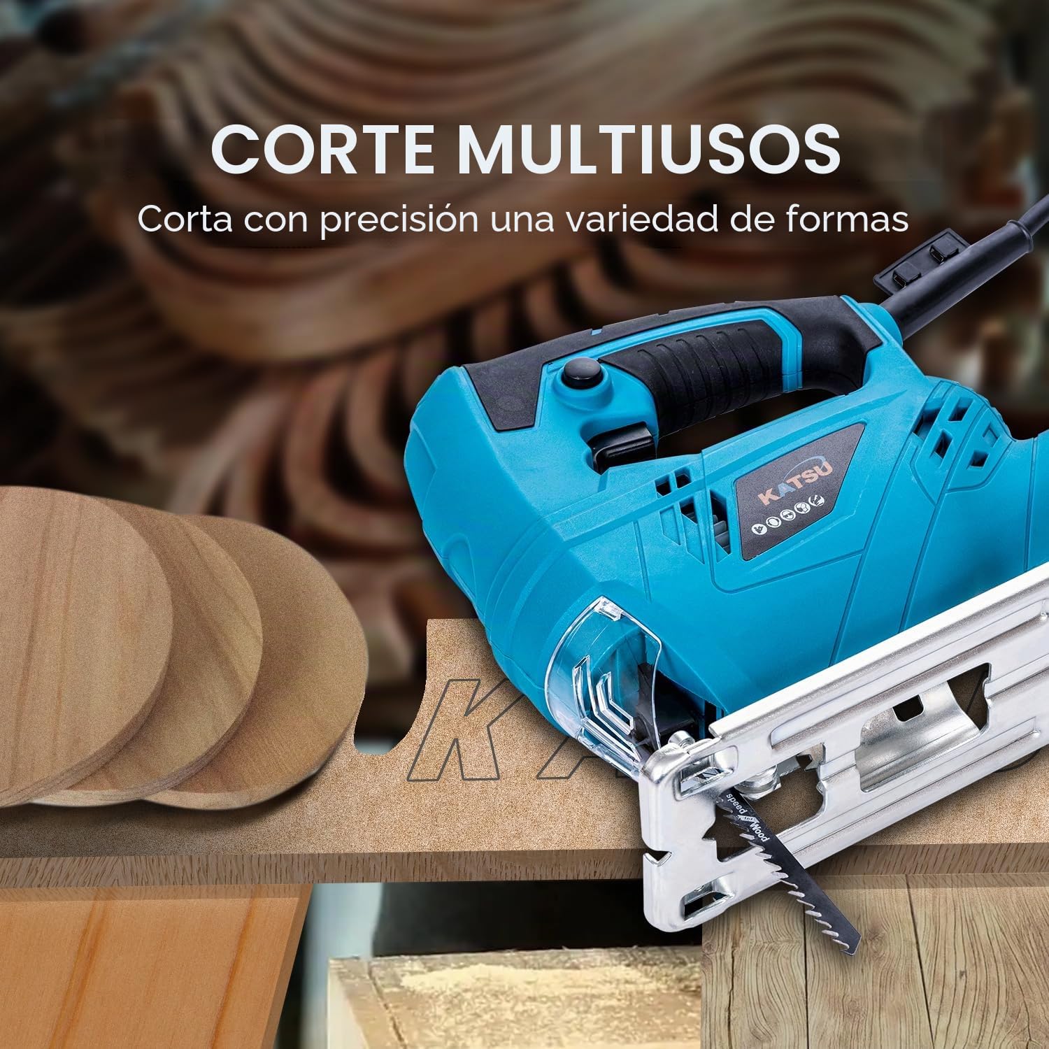 Sierra de Calar, KATSU 400W Sierra Calar Eléctrica con 5 Hojas, 0~3000 SPM, ± 45° Corte, Velocidades Variables, para Cotar Metal, Madera y Plástico (Budget)