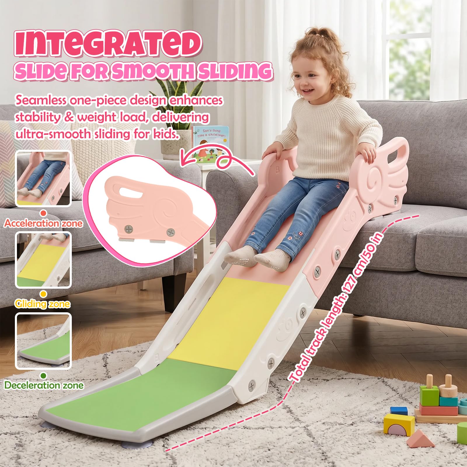 Tobogán infantil para sofá y cama, tobogán interior para niños y niñas a partir de 2 años (rosa claro)