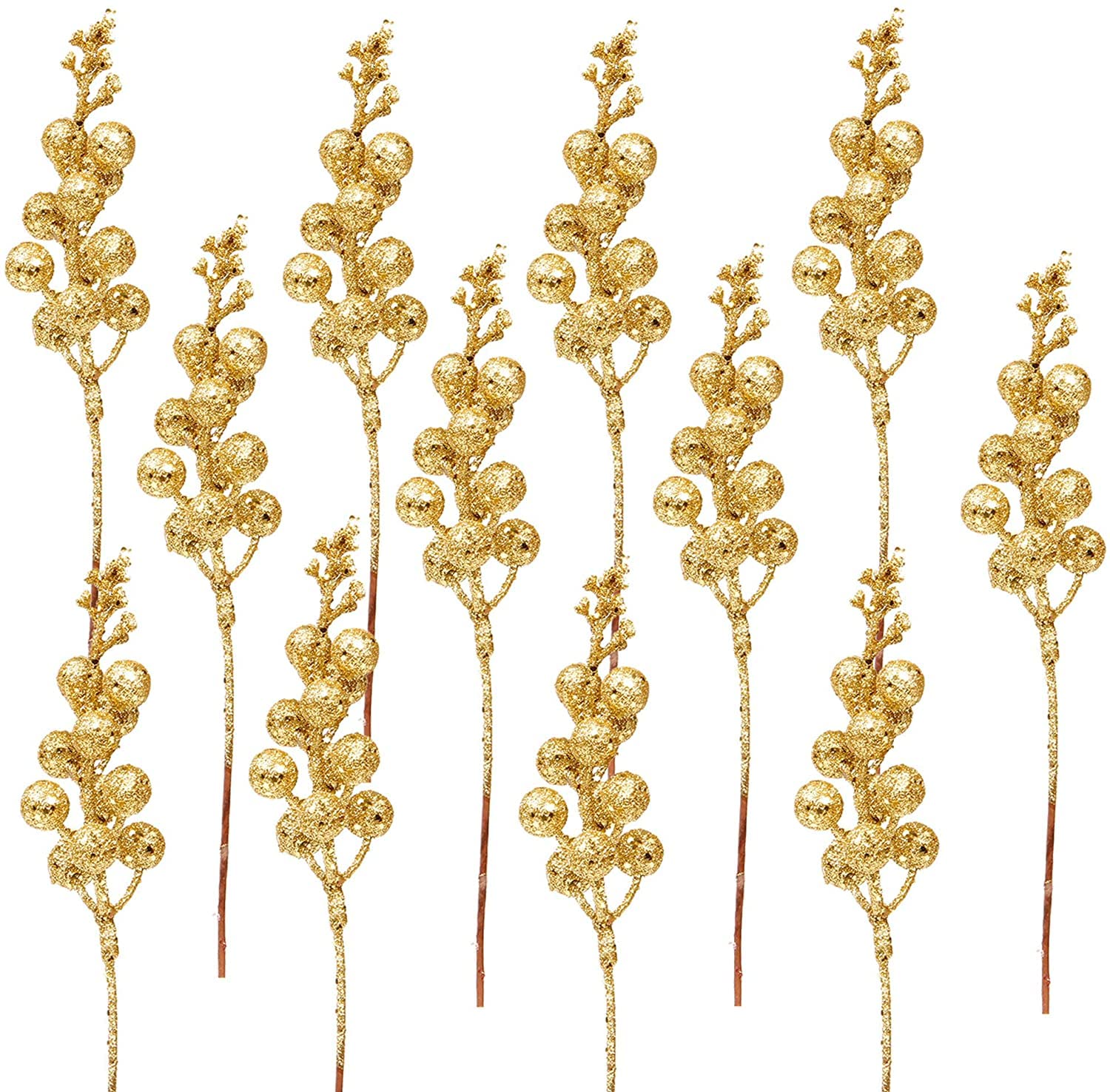 Big Box Golden 5 Bunch Beery Christmas Glitter Red Berries Stems for Christmas Tree Decoration, 7.8" Artificial Christmas Golden Berry for DIY Crafts Wreath Garland Christmas Ornaments Decor(Gold)