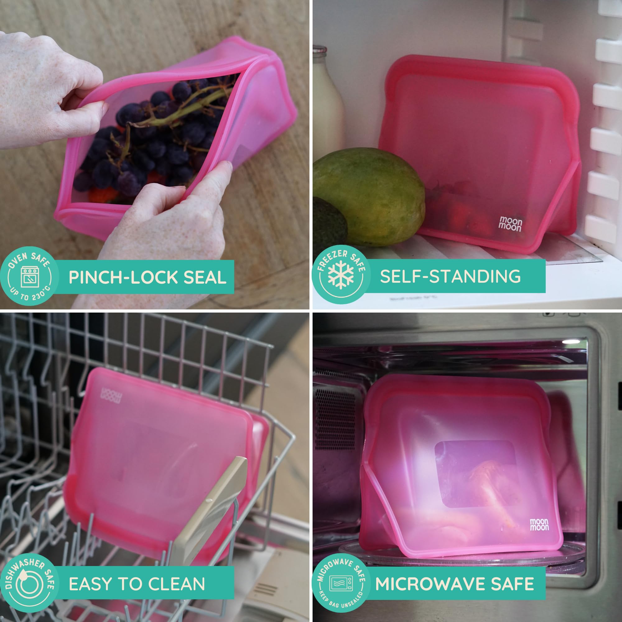 IDEATECH Sacchetti riutilizzabili per congelatore, in silicone, confezione da 6, grandi, senza BPA, lavabili in lavastoviglie, per cucinare panini