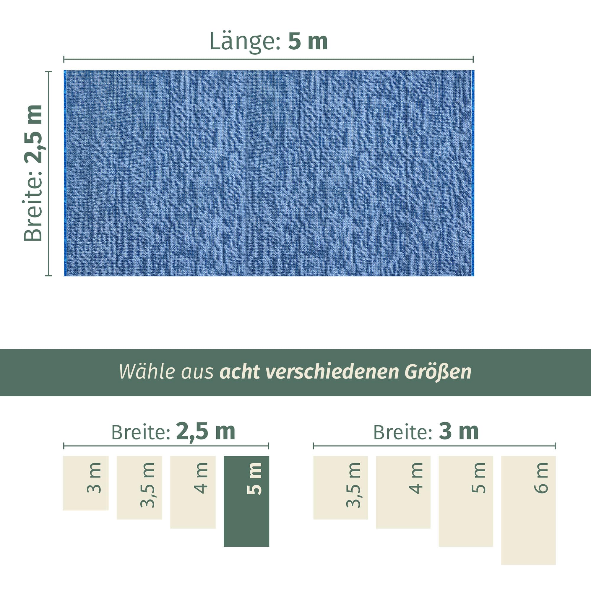 Tapis d'auvent bleu clair 250 x 500 cm [300 g/m² PP] Tapis de camping extérieur résistant aux intempéries Tapis de sol pour caravane, camping-car, respirant, léger, résistant aux UV, lavable