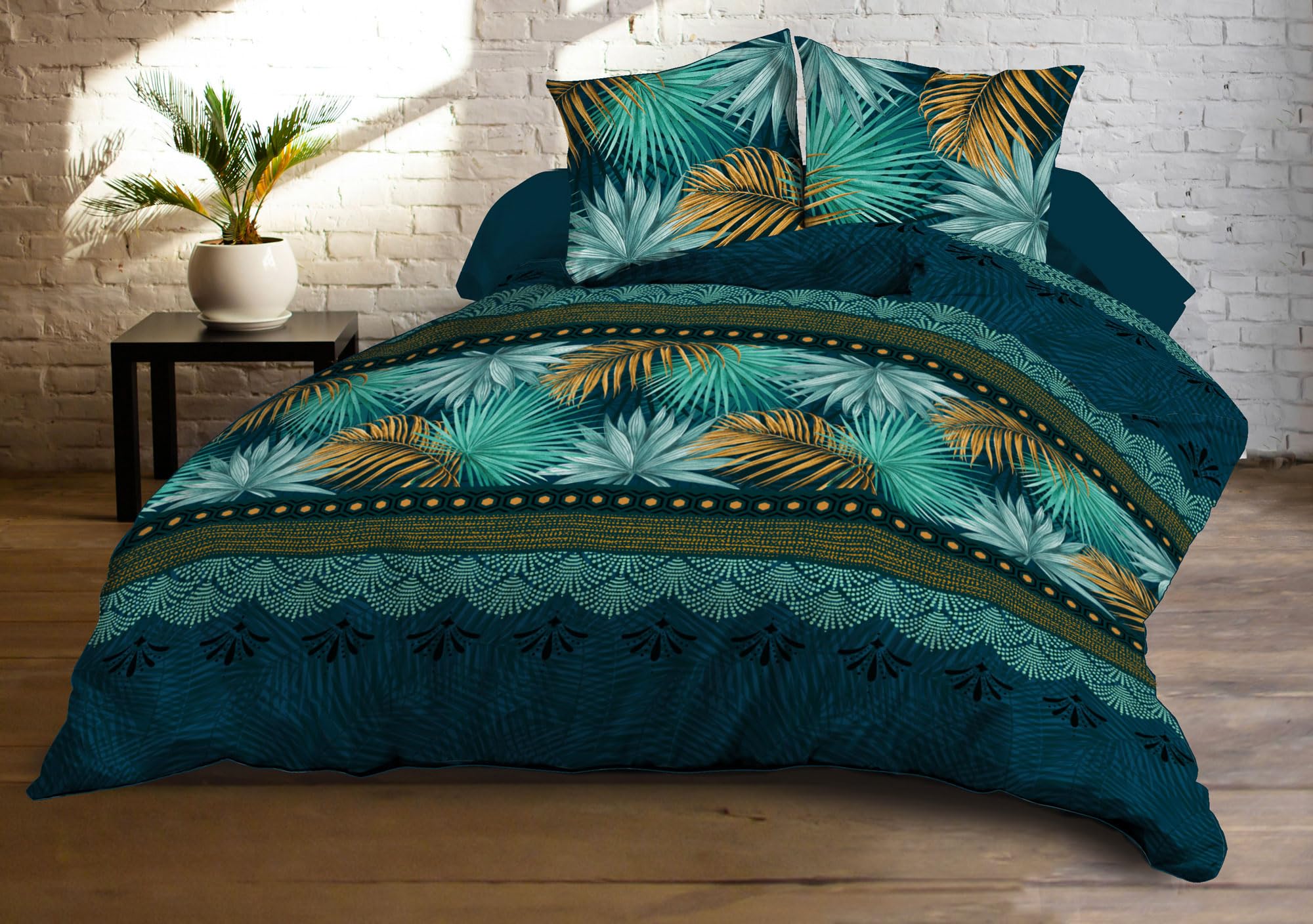 Set Copripiumino Matrimoniale 3 Pezzi Lekesky 260x240cm - Microfibra Acquerellato Verde Acero