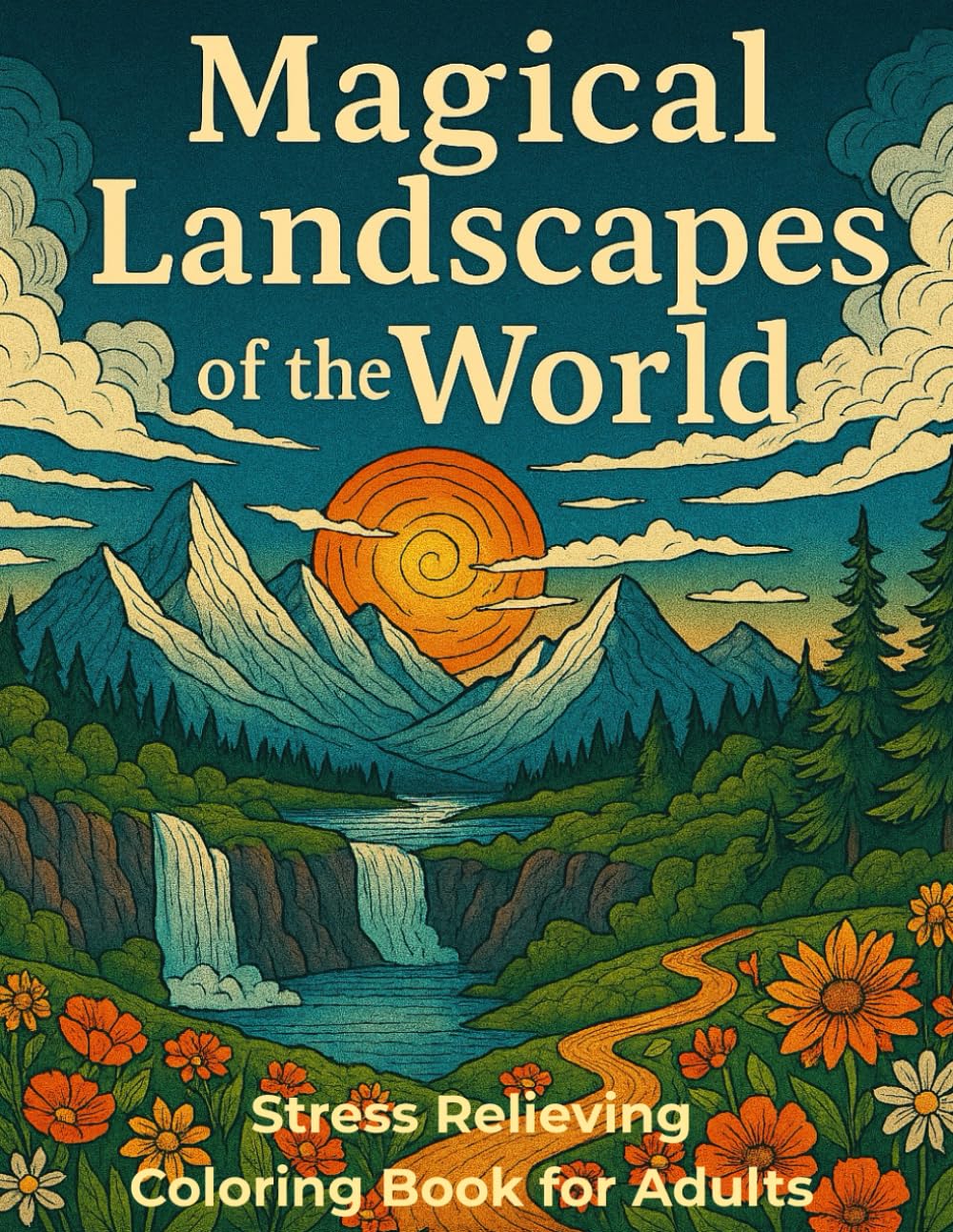 World Landscapes Coloring Book for Adults: Relaxing Mountains, Tropical Beaches, Pyramids and Venice Scenes for Stress Relief and Mindfulness