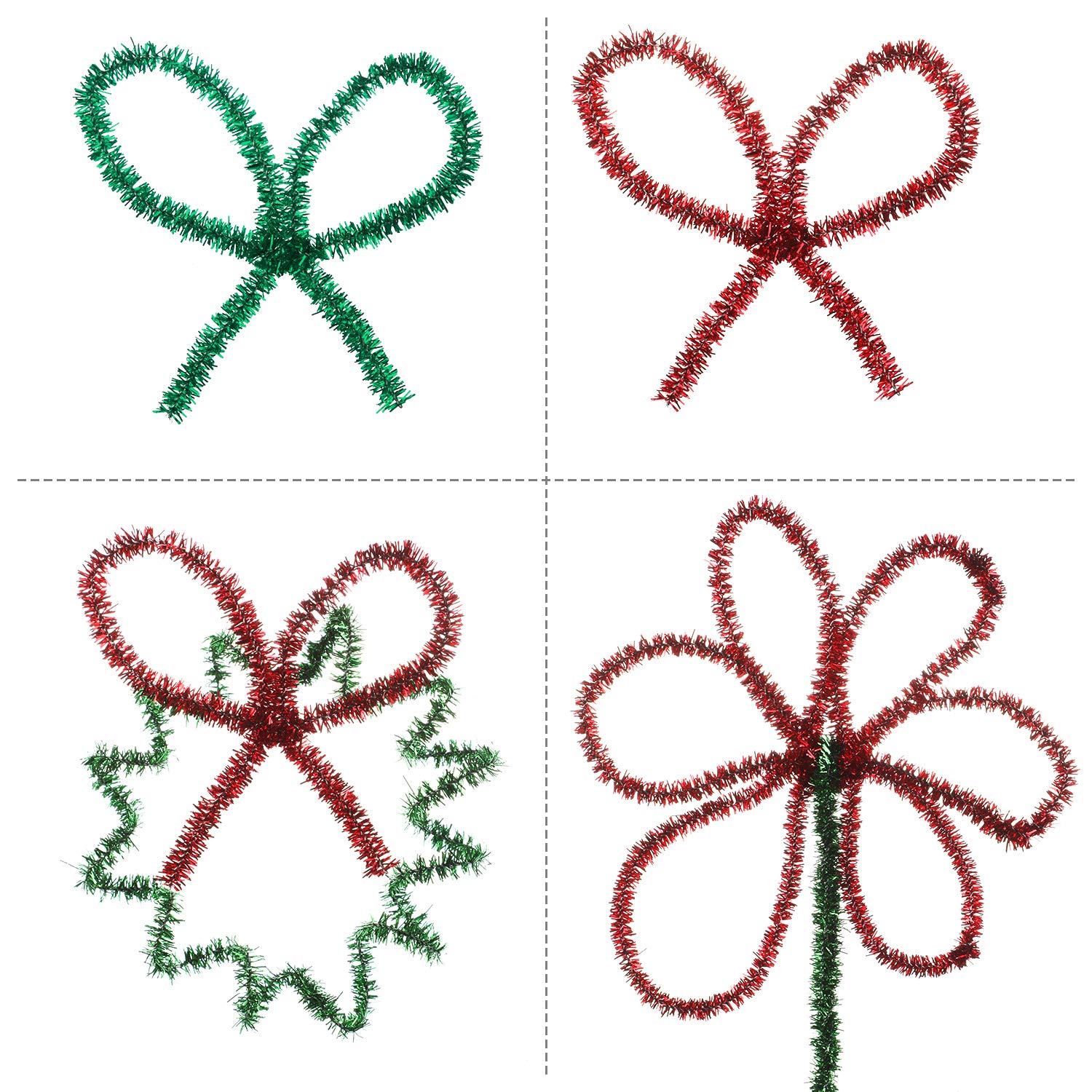 300 limpiapipas de Navidad de 12 pulgadas con purpurina para manualidades, color rojo y verde, tallos de felpilla coloridos para Navidad, manualidades, decoración 4
