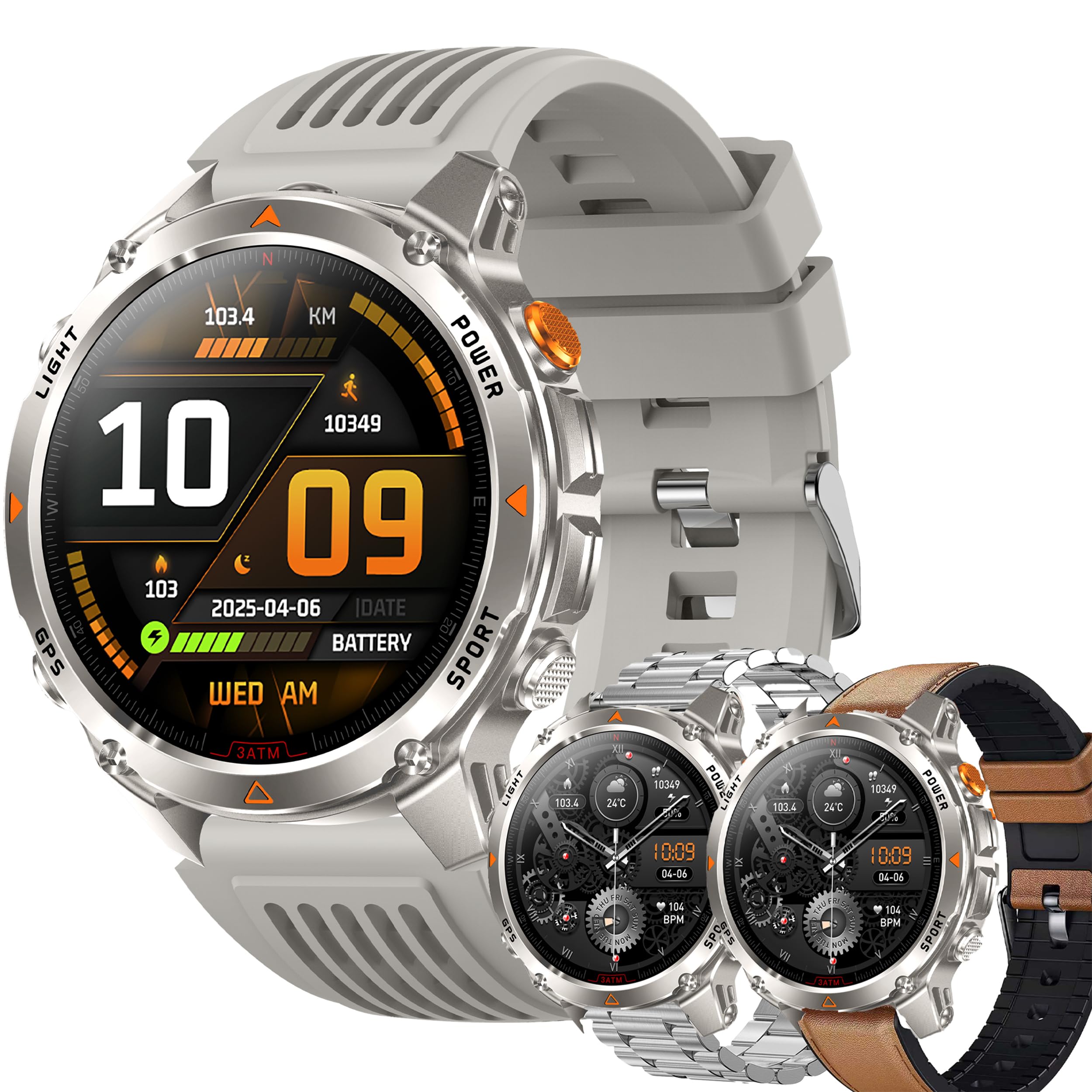 Reloj Inteligente Hombre con Llamadas, 1,46 Pulgada Smartwatc Hombre Deportivo con Podometro Pulsometro SpO2 Sueño Presion Arterial Actividad IP68 Reloj Digital para iOS Android (Plateado)