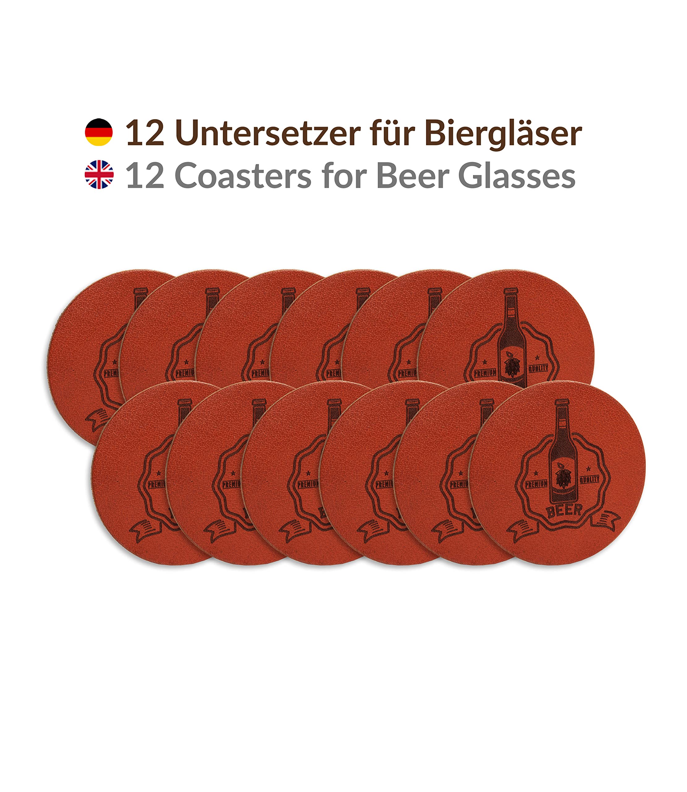CLUB4BRANDS Full Grain Leather Coasters by C4B, Brown, 12 pieces / beer - Image 3