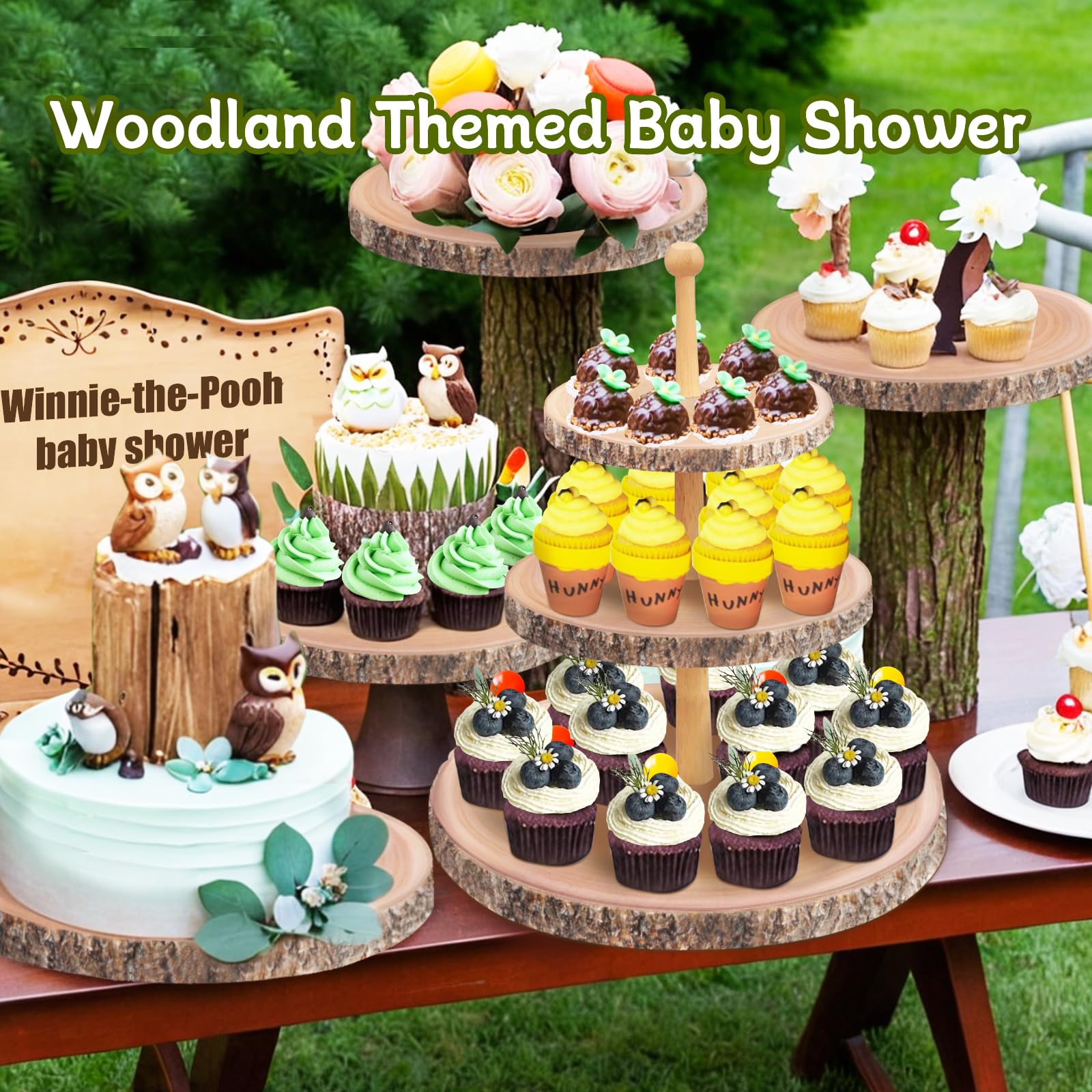 Soporte para cupcakes, soporte redondo para tartas con diseño rústico para decoración de bodas, fiestas de cumpleaños