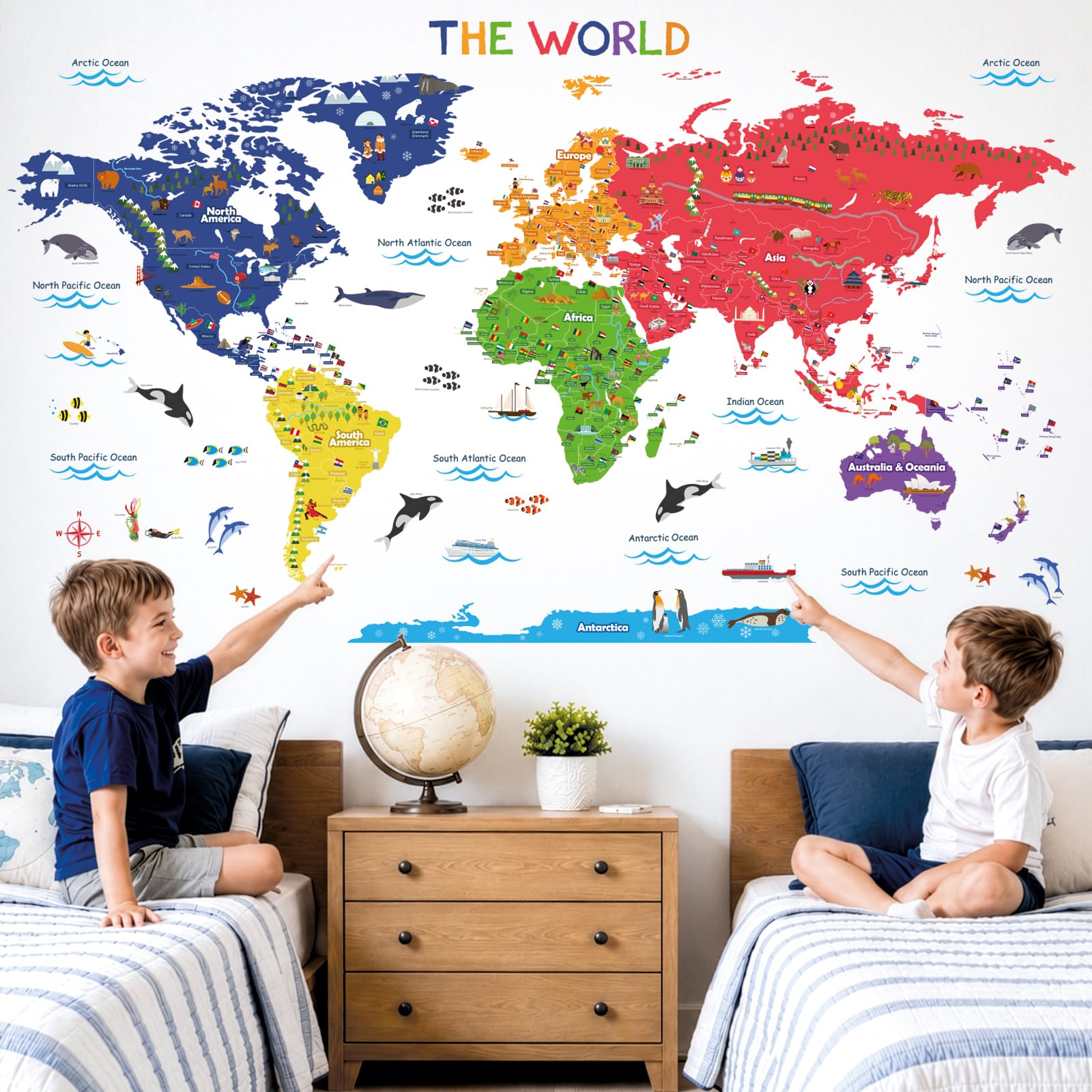 DECOWALL Mappa del Mondo Adesivo da Parete – Adesivo Removibile per Bambini, Decorazione Educativa per Camera da Letto, Stanza dei Bambini e Soggiorno (SG2-115)