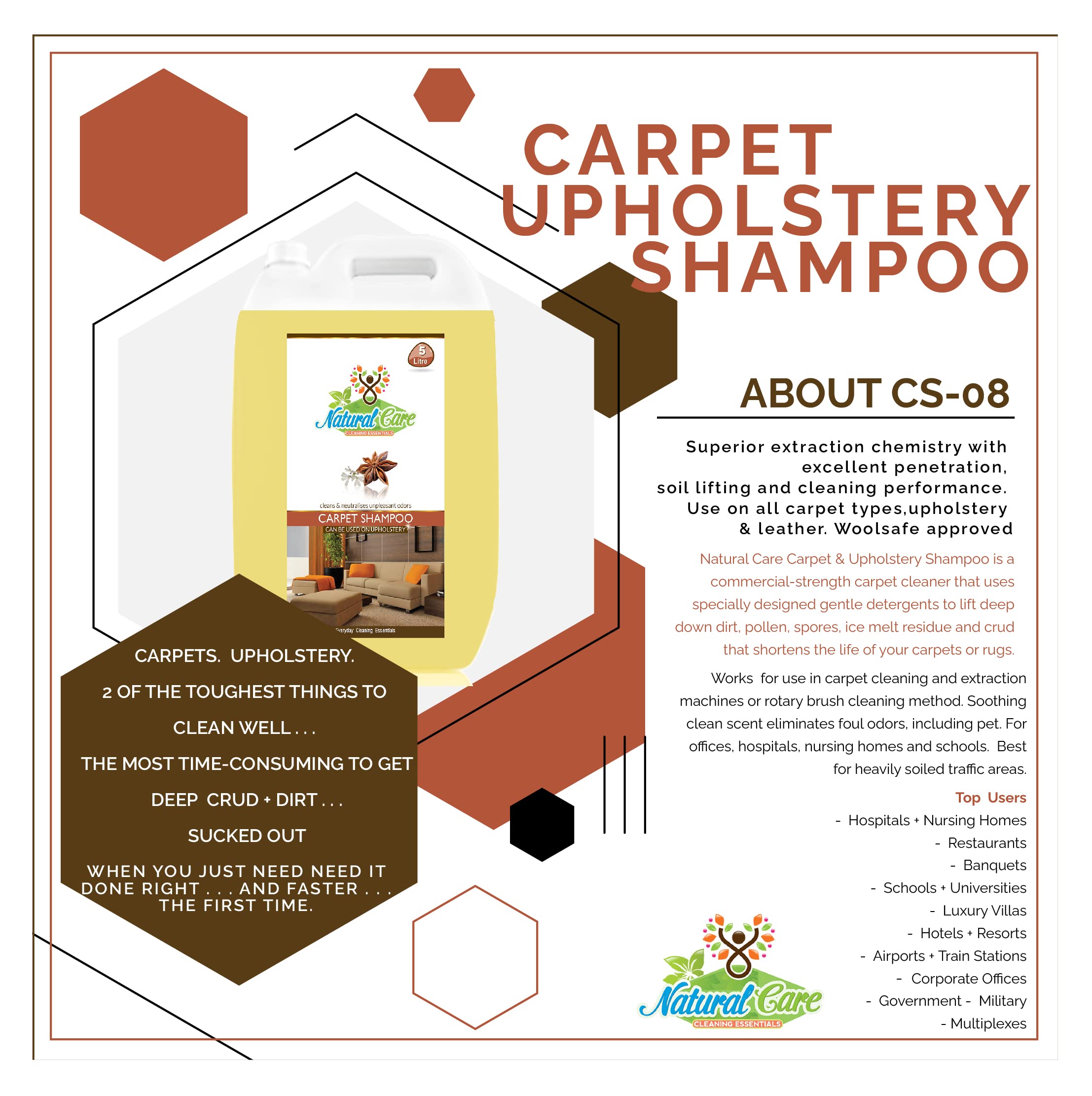 Natural Care Carpet and Upholstery Cleaner Shampoo Concentrate| Sofa Fabric Couch Cleaning Liquid for Remove Dirt, Spots & Stains from Carpet Rug, Leather Sofa & Car Upholstery. 5 Litre - Image 9 thumbnail