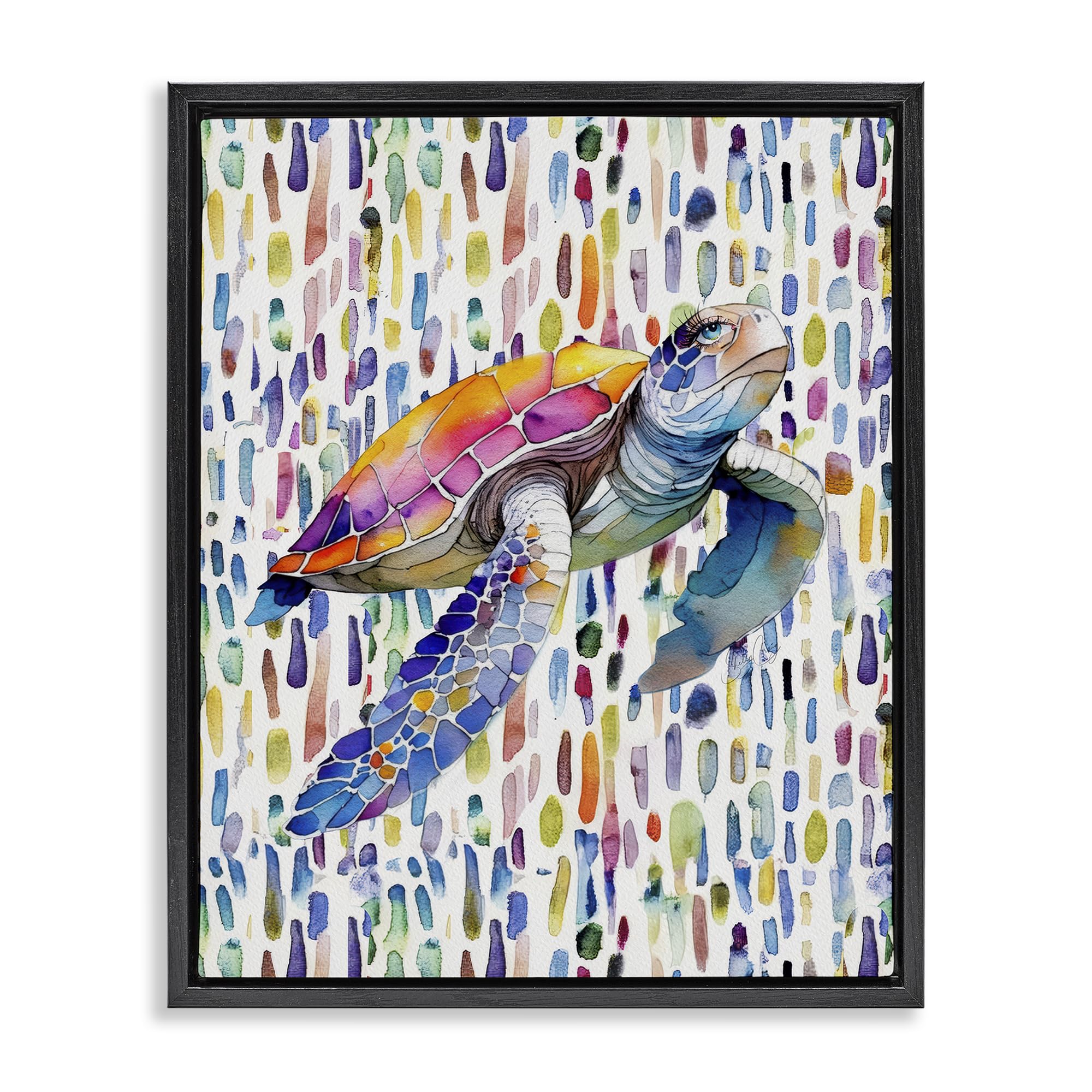 Stupell Industries Vibrant Turtle Watercolor Dots 'Turtle On Colorful Dots', Floating Frame Canvas Art, Black, 25 X 31 Inches, Easy To Hang And Sturdy, Made In Usa, By Shelly Craig