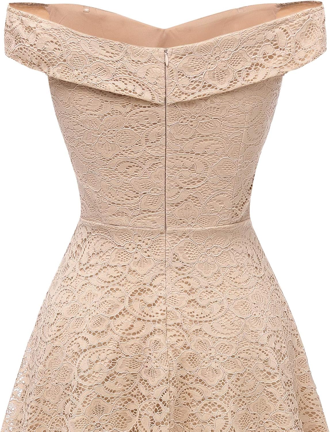 HomRain Women's Elegant Floral Lace Dress Off The Shoulder High Low Hem Dresses for Wedding for Cocktail for Party X-Small Hi Low-champagne