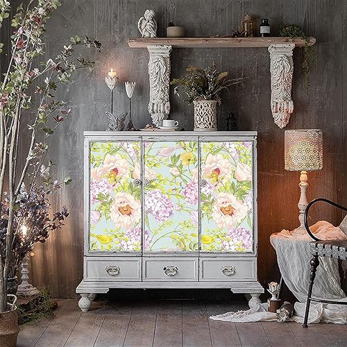 Miniatura 4 de Blooming Wall DPY27 - Papel tapiz autoadhesivo removible con peonía beige de hortensias y pájaros de color morado claro, 14.5 pies cuadradosrollo