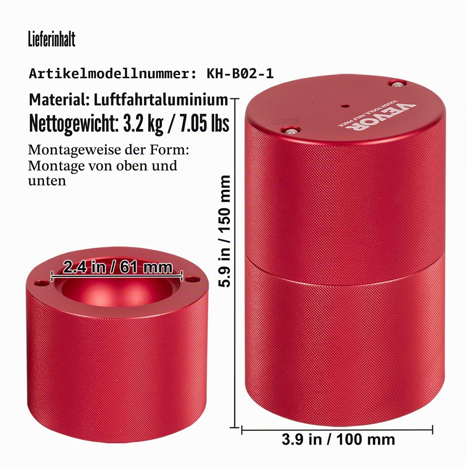 VEVOR Ice Ball Maker Eiskugelpresse Satz 60 mm, Eiswürfelform Eiskugelform mit Eiszange & Tropfschale, Alu Rote Strapazierfähige Eiswürfelformen Eiswürfelbehälter Whisky Americano, Saft & Milch