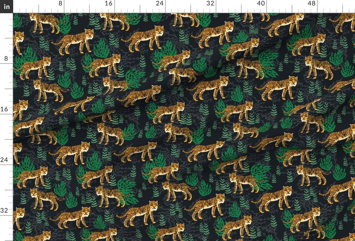 Spoonflower Fabric - Safari Tiger Green Animal Pattern Block Print Printed on Upholstery Velvet Fabric Fat Quarter - Upholstery Home Decor Bottomweight Apparel