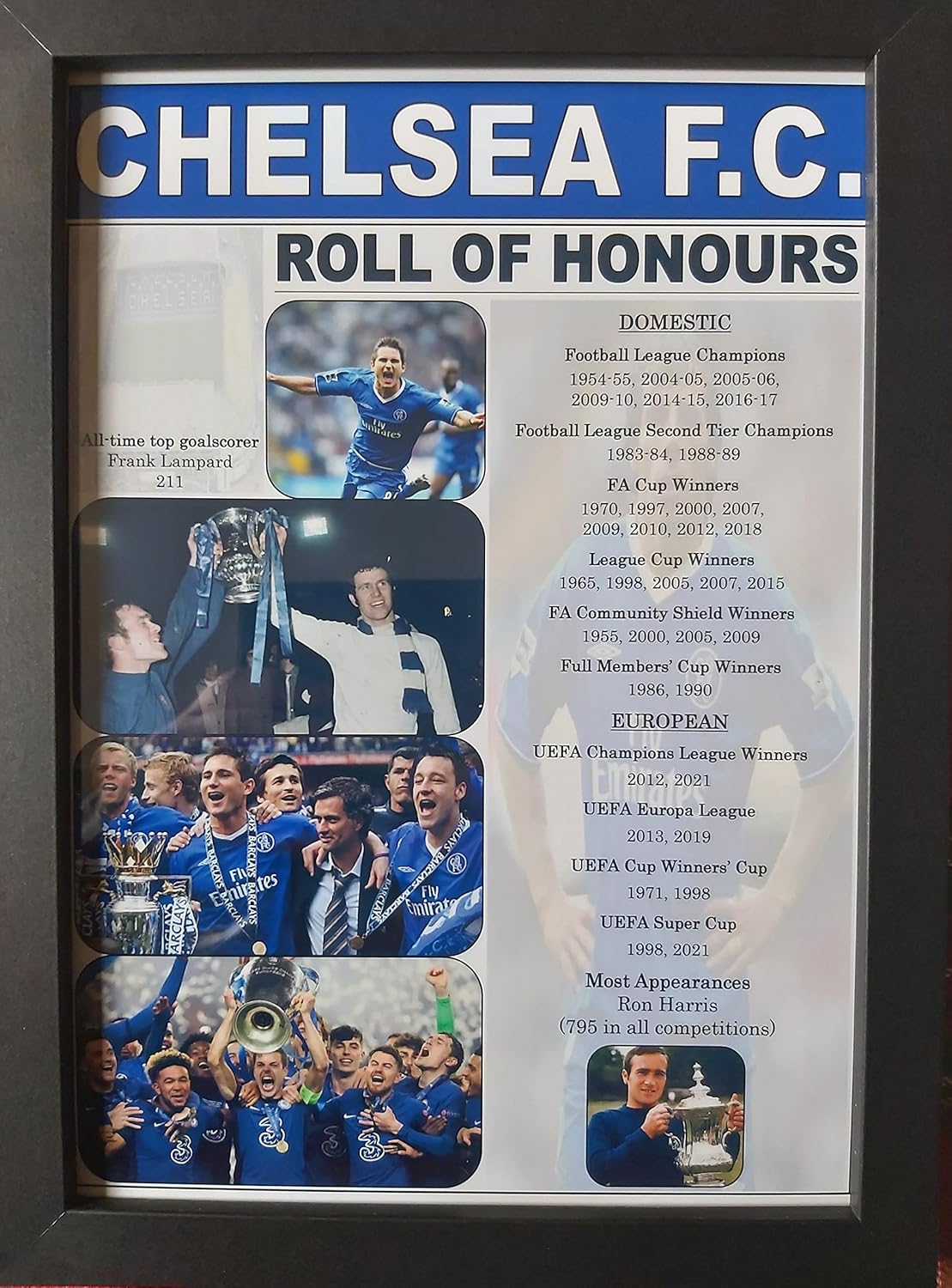 Sports Prints UK Chelsea FC club history roll of honours - framed print