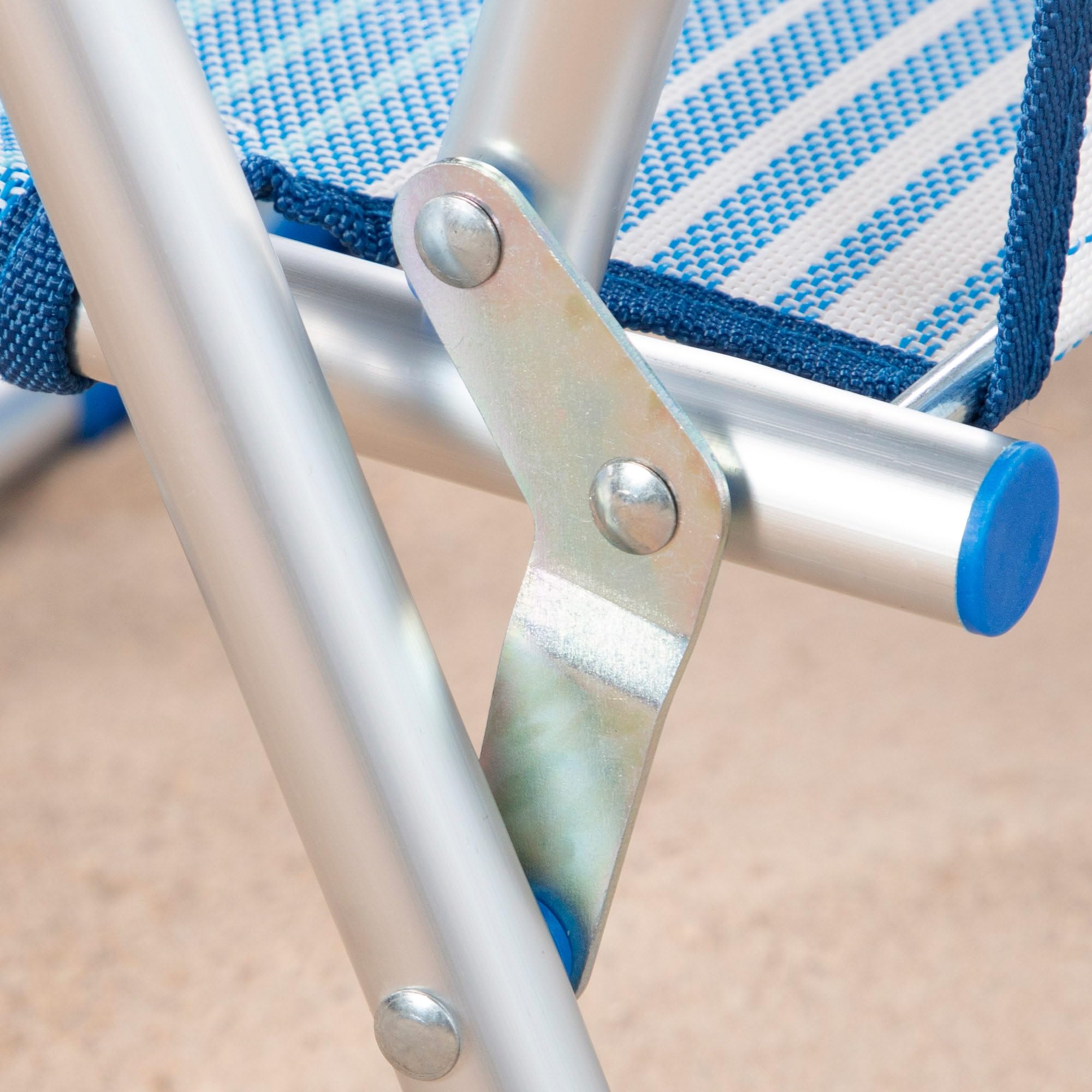 AKTIVE Confezione da 2 sedie da spiaggia pieghevoli, 44 x 35 x 72 cm, blu a righe, altezza seduta 23 cm, struttura in alluminio, tessuto textilene, fermi antiribaltamento, manico a spalla, supporta