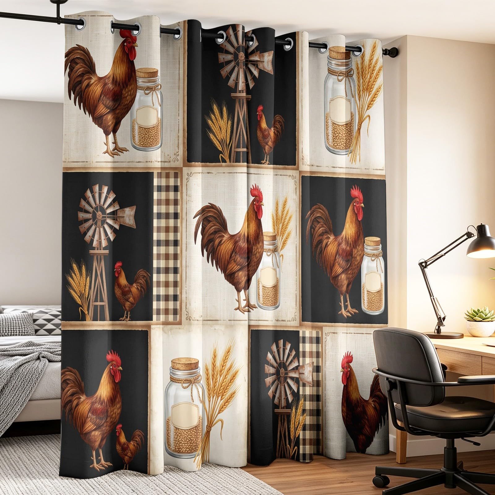 Generisch Vorhänge Wohnzimmer Kariert Landhausstil, Gardinen Blickdicht Hühner Schalldämmend Energiesparend, Thermo Sichtschutz für Privatsphäre Ösen, B 132 x H 160 cm