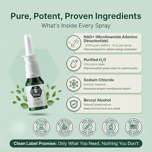 Miniatura 2 de NAD+ Spray  100 aerosoles  Dinucleótido de nicotinamida y adenina  NAD+  100% puro y fabricado en Estados Unidos  5 mg por aerosol para apoyar el