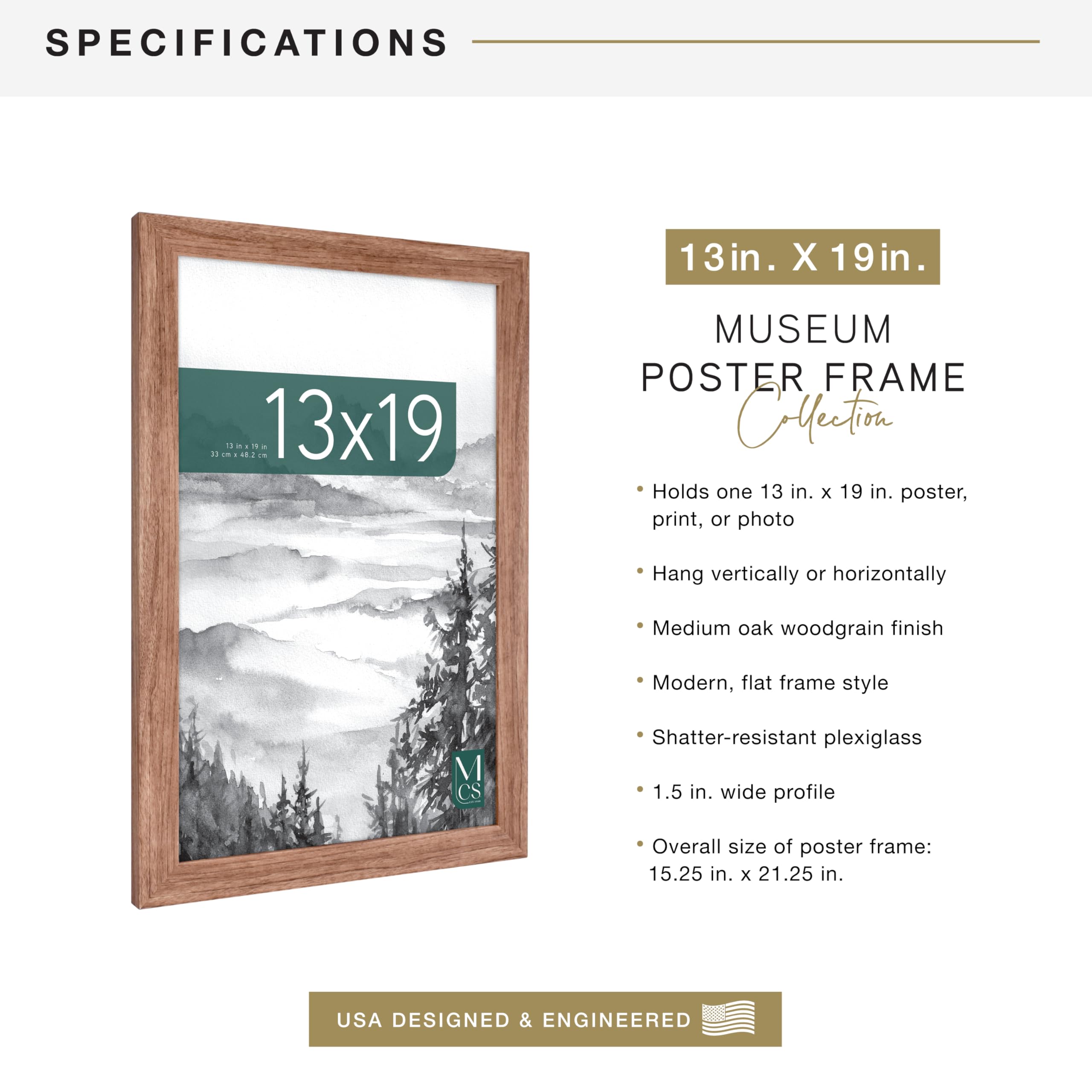 Amazon.com: MCS Museum Poster Frame, Medium Oak Woodgrain, 13 x 19