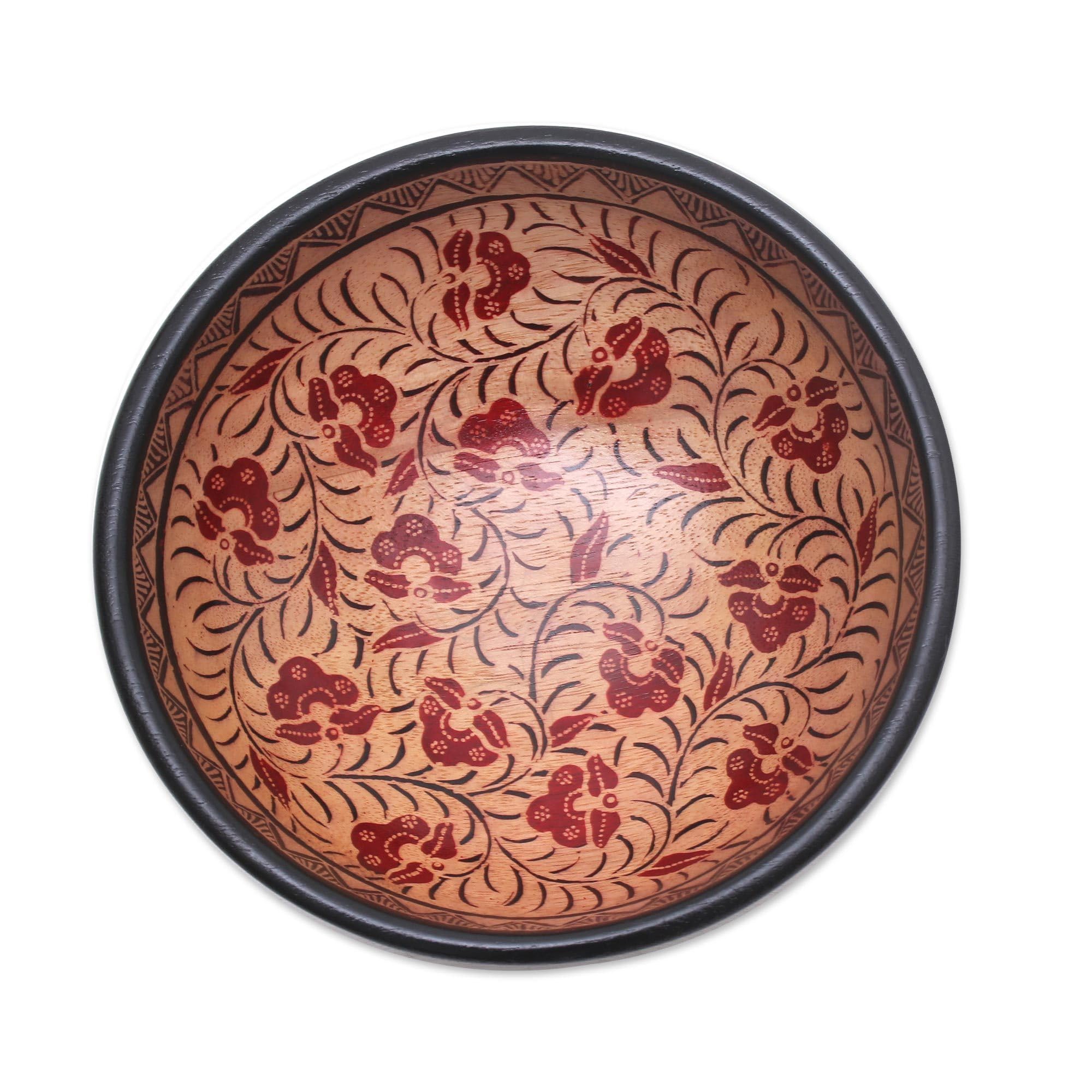 NOVICA Ciotola Decorativa In Legno Lok Chan Flowers Batik - Artigianato, Marrone, 6x75 Cm