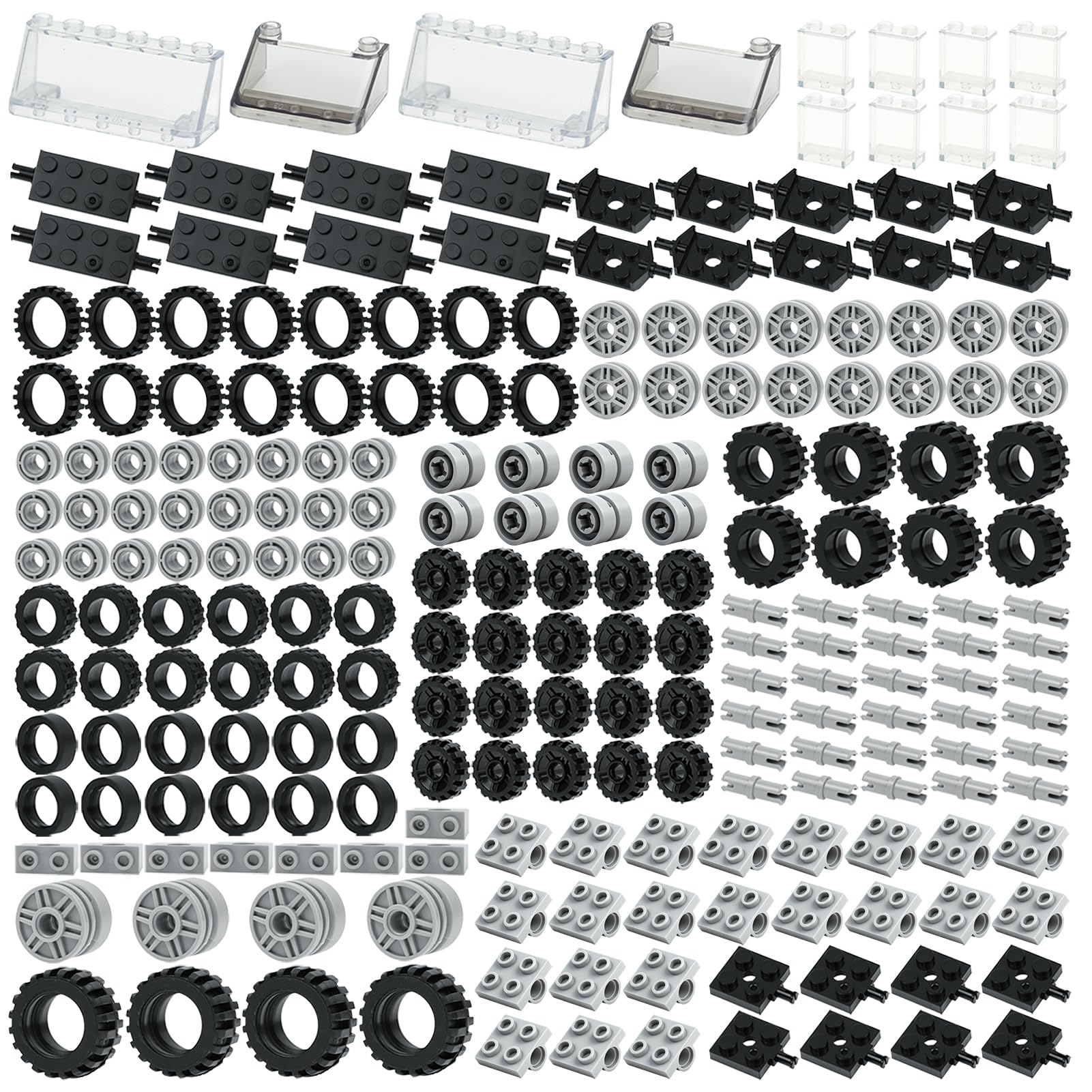 MALEKO Wheels and Axles Sets, 224PCS Building Bricks Tires Car Parts