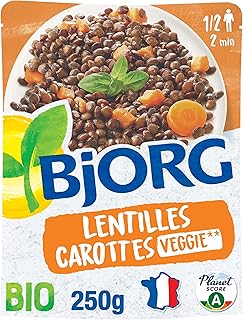 BJORG - Plat Cuisiné Lentilles Carottes Bio - Plat Préparé Bio et Végétarien - Doypack Micro-ondable 250 g