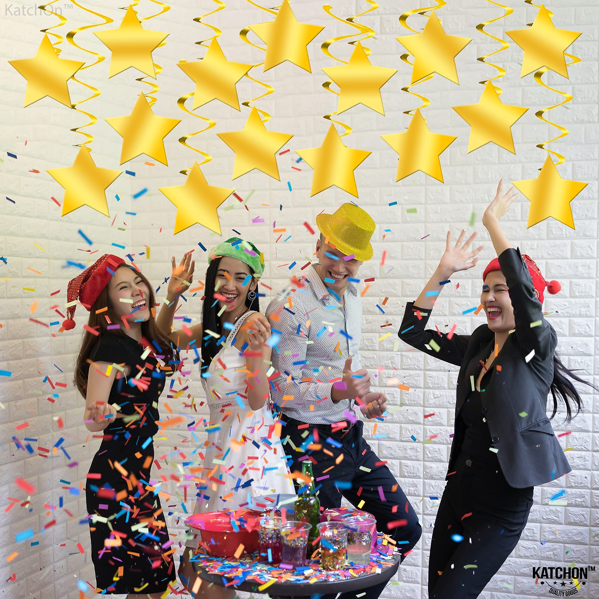 Gold Star Hanging Swirls Decorations Pack of 30, No DIY Hollywood