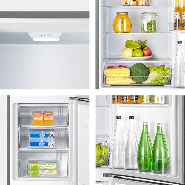 Hisense RB343D4CDE - Frigorífico Combi Cíclico, 269L, Class E, Ancho 55cm x Alto 180cm, Puerta Reversible, Apertura de Puertas 90º, Iluminación Led, Cajón Frutas y Verduras, Gran Capacidad, Inox - 3