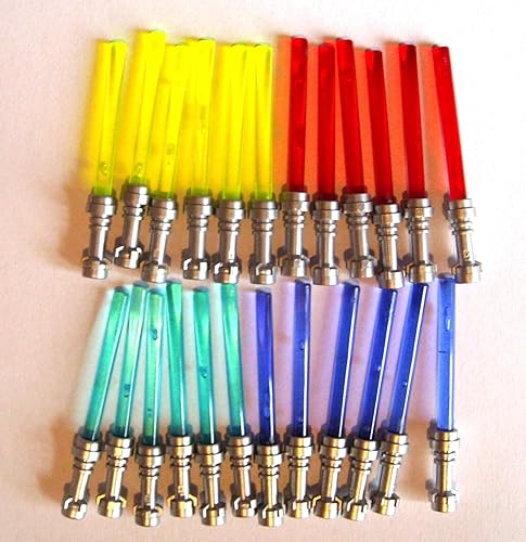 Lego Star Wars 24 Sables de luz 6x amarillo 6x rojo 6x azul 6x púrpura con empuñaduras planas plateadas