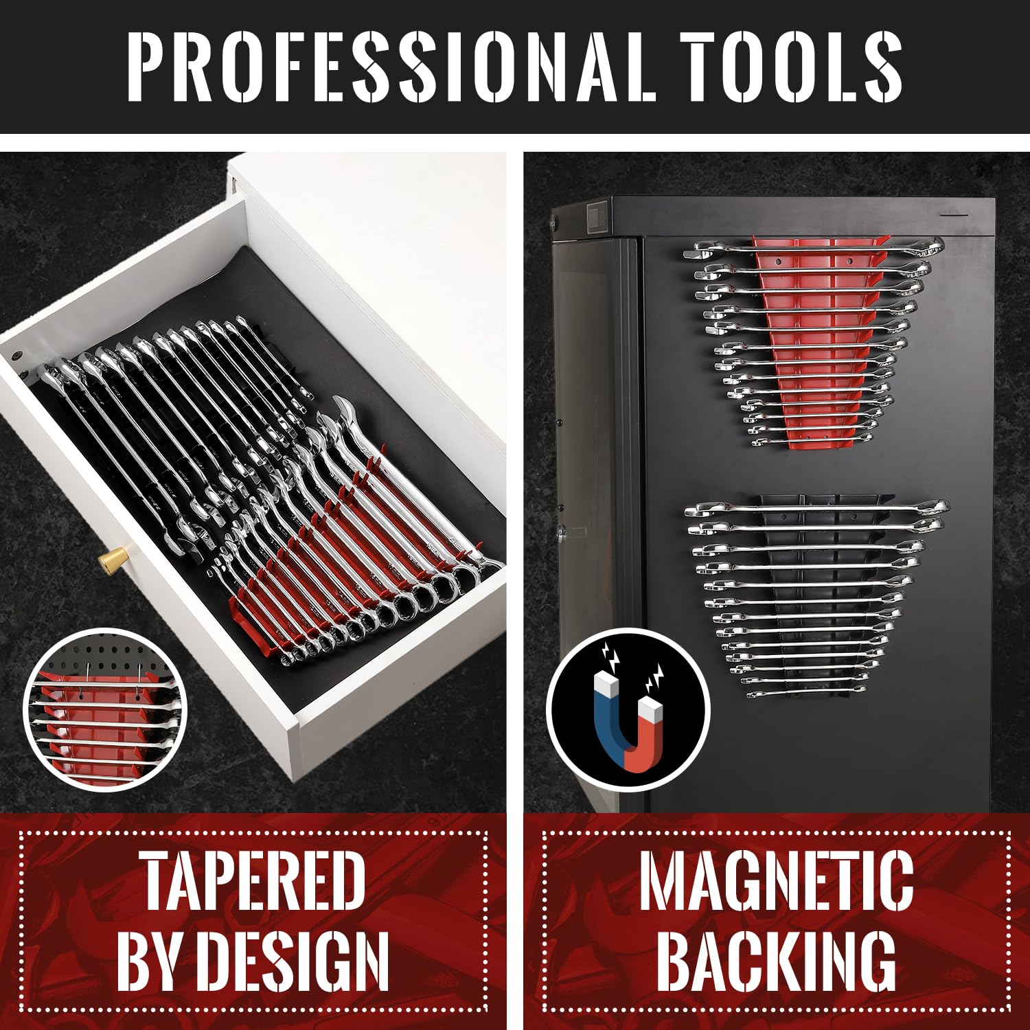 92 Pack Magnetic Wrench Organizers For Toolbox - Modular Rack With SAE/Metric Labels, Black - View #7