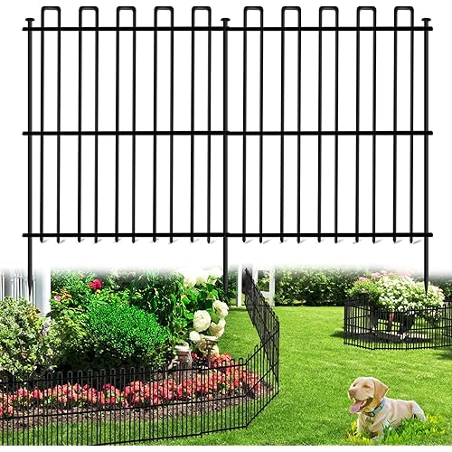25 Panels No Dig Animal Barrier Fence, 32in(H) x 49ft(L) Garden Edging Border Fencing, Rustproof Metal Stakes Decorative Garden Fence, Dog Digging Defense Fencing Barrier for Outdoor, Yard, Patio