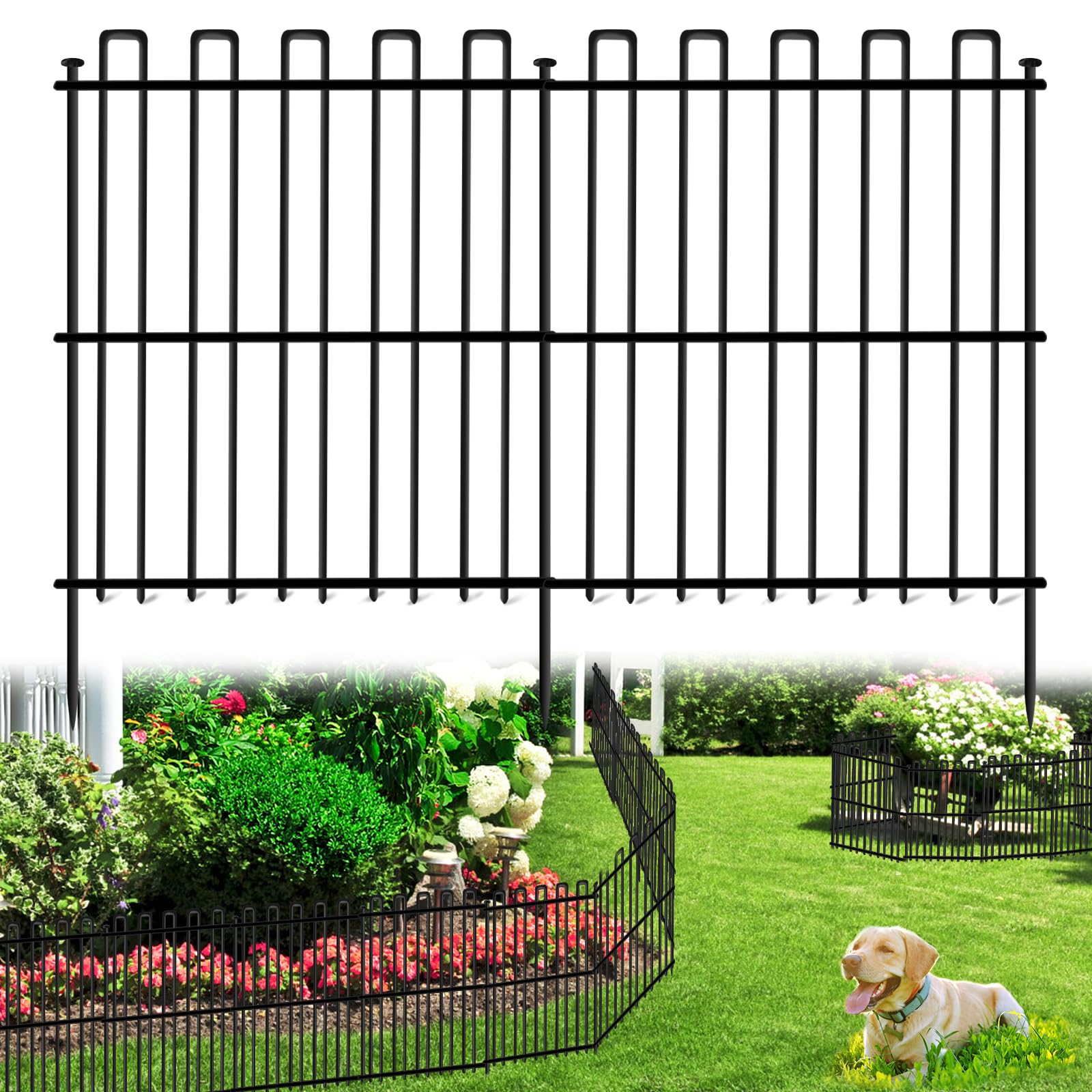 25 Panels No Dig Animal Barrier Fence, 32in(H) x 49ft(L) Garden Edging Border Fencing, Rustproof Metal Stakes Decorative Garden Fence, Dog Digging Defense Fencing Barrier for Outdoor, Yard, Patio
