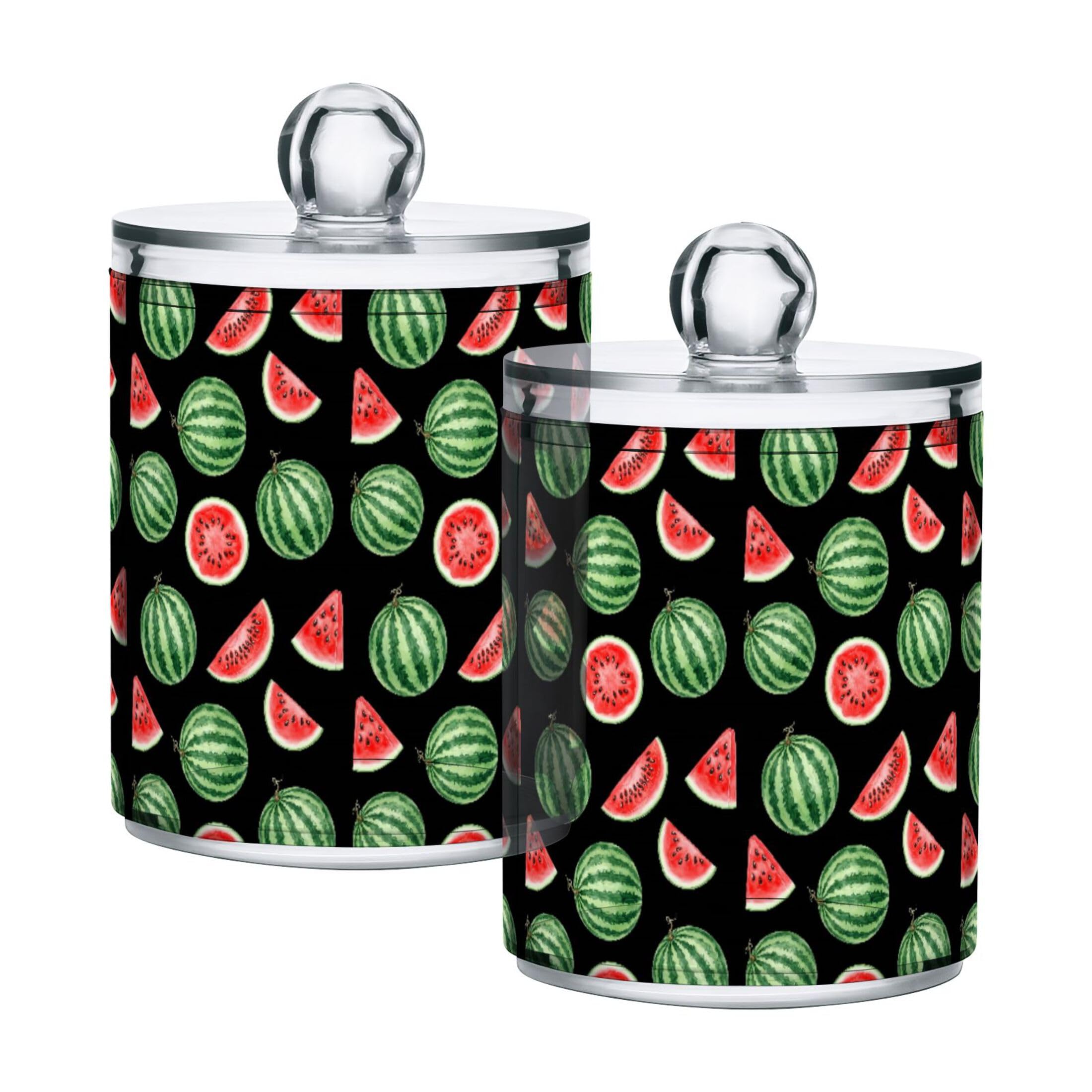 Fuauuyl Watermelon Qtip Holder Dispenser 2 Pack Plastic Apothecary Jar Storage Organization Bathroom Vanity Makeup Storage Organization for Cotton Ball Swab Pad