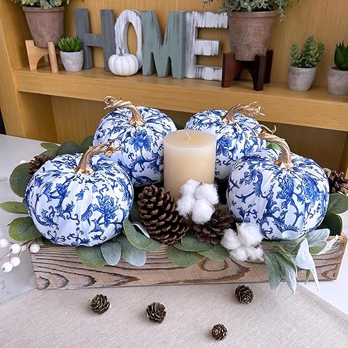 Vista 38 de Winlyn 4 calabazas de terciopelo de cosecha sintética surtidas, calabazas de tela decorativa, calabazas de espuma en naranja óxido y blanco de 5