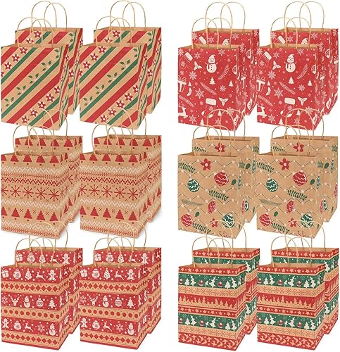 Bolsas de regalo de papel kraft de Navidad, 24 unidades de estilos surtidos, bolsas de papel pequeñas de Navidad con asas, bolsas de regalo de disponible en Yaxa Peru