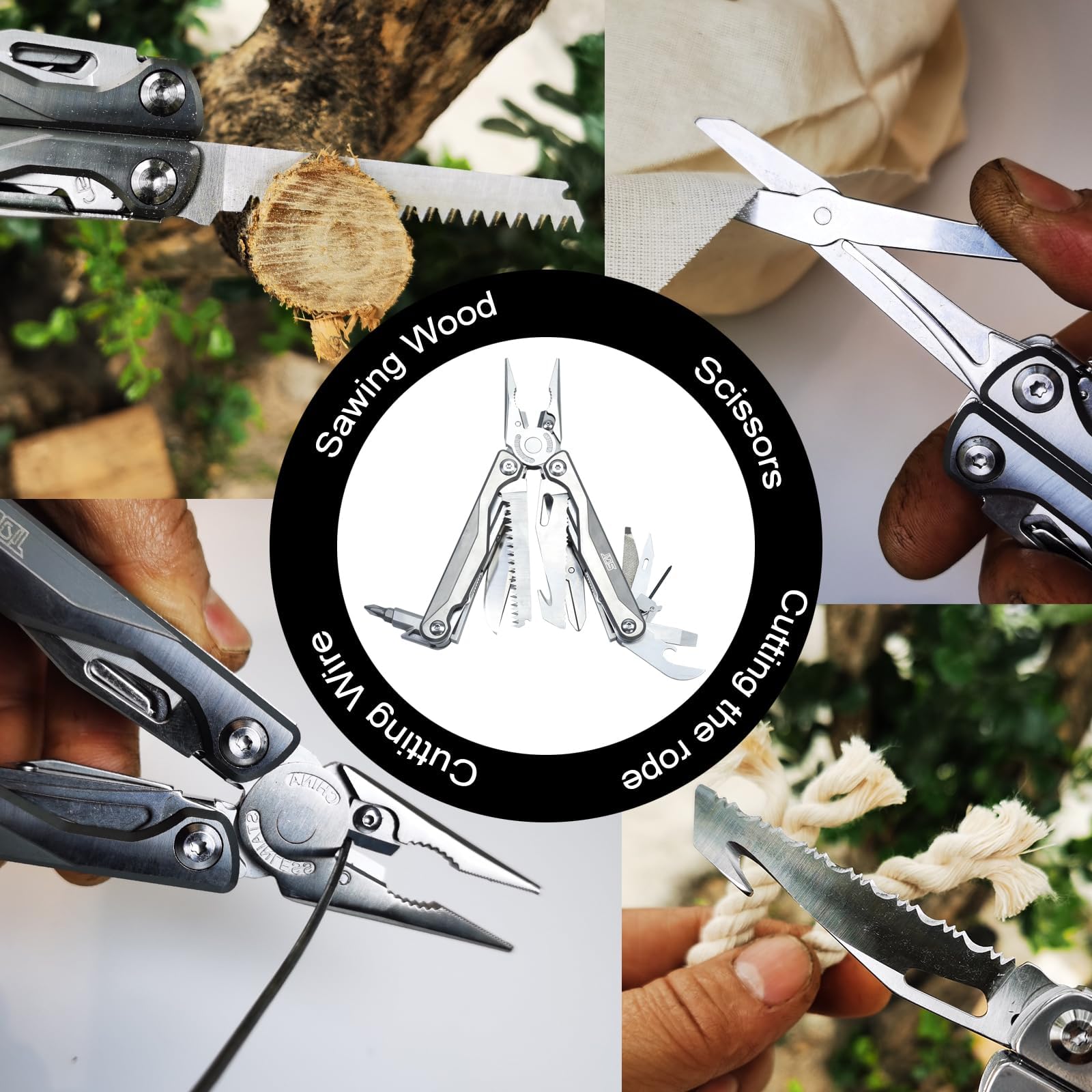 SQT Multifunktionszange Multi-Tool Multifunktion mit Zange, Magnetische Schraubendreher & Nylonetui für Camping, Wandern, Autoreparatur (Griff aus Titanlegierung)