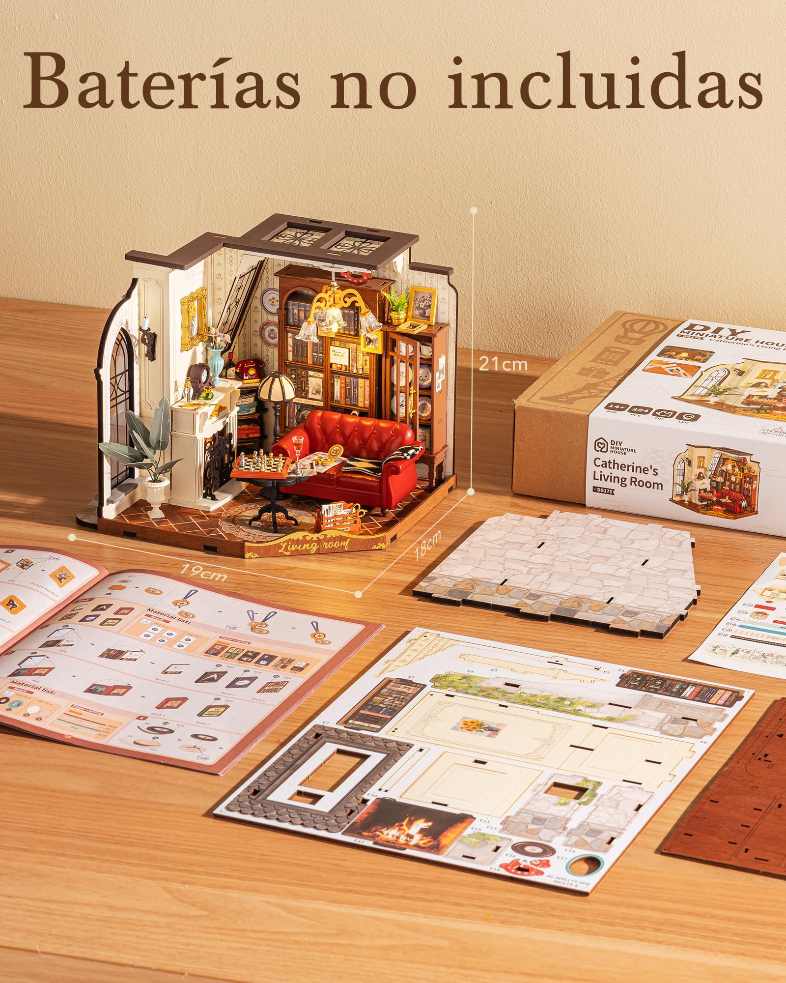 Rolife Maquetas Salón Vintage de Catherine-284 Piezas DIY Miniature House Diorama, Casas Miniaturas para Montar Puzzle 3D Madera Book Nook para Adultos Adolescentes ¡Ningún Pegamento Necesario