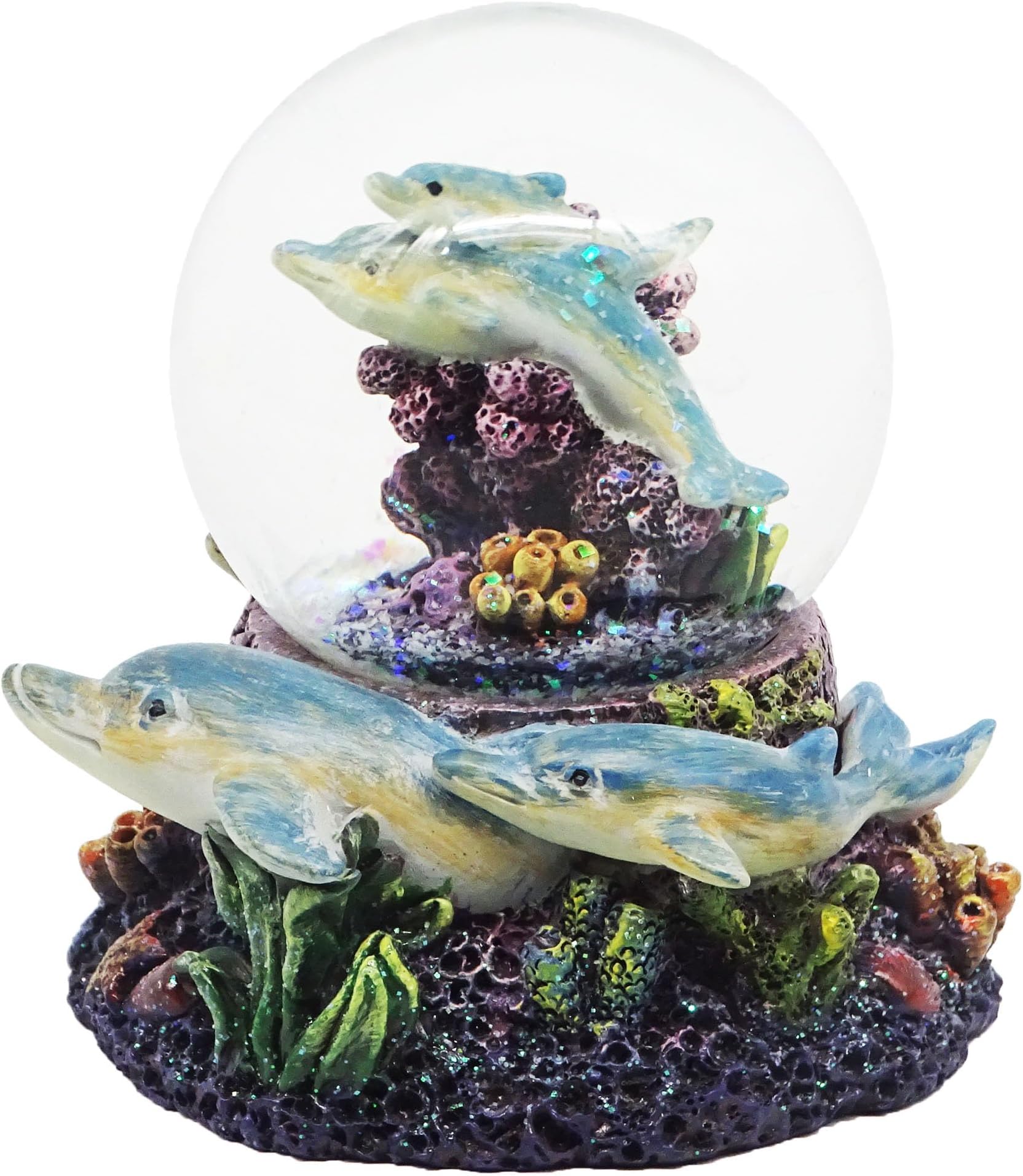 SEAKINGDOM YHH 3.75 Inch Resin Mother and Child Dolphin Snow Globe, Sparkling Water Globe Doll, Collectible Novelty Decorations, Suitable for Home Decoration, for Birthday, Decorations and Gifts