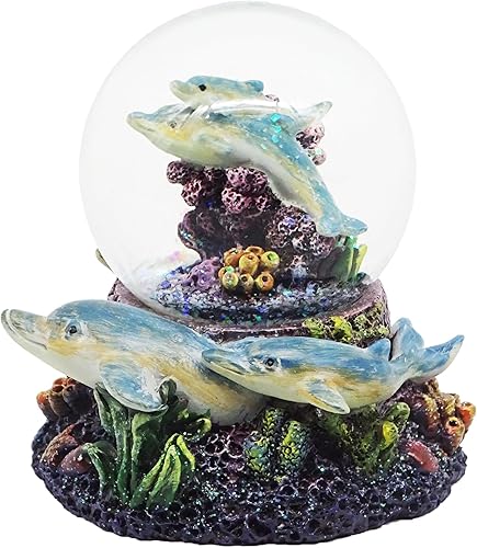 Globo de nieve de delfín de resina de 3.75 pulgadas, muñeca de globo de agua con gas, estilo contemporáneo, vidrio, plástico, adecuado para