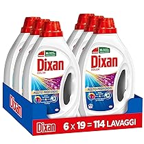 Dixan Liquido Color Detersivo Lavatrice (6 confezioni da 19 Lavaggi), Detersivo liquido lavatrice per colori vivaci, pulizia profonda del bucato e freschezza igienica per la lavatrice