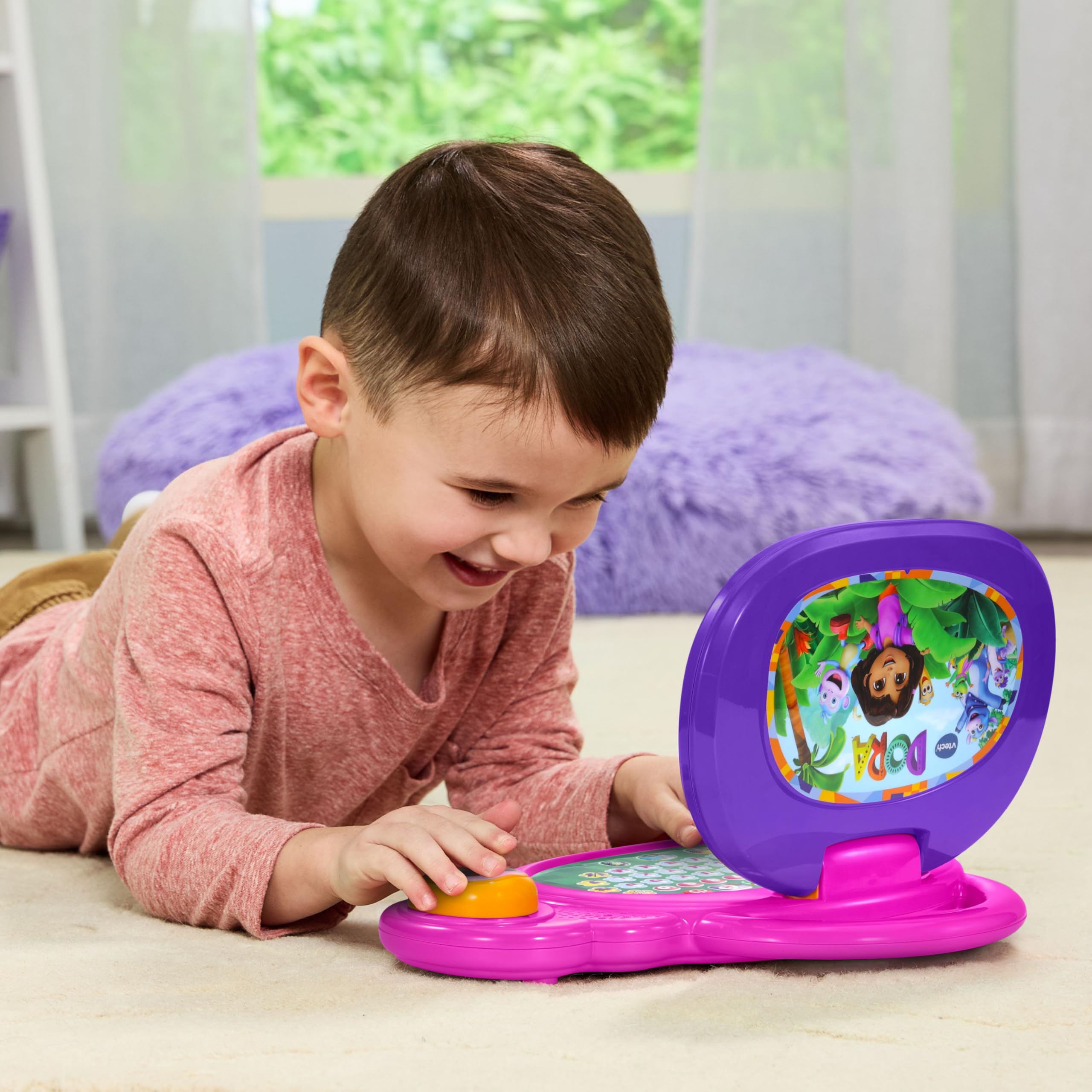 VTech - Mon Ordi Éducatif Dora L’Exploratrice - Ordinateur Enfant Bilingue avec Écran Rétroéclairé, 13 Activités et Jeux Interactifs Dora - Cadeau Enfant Dès 3 Ans - Contenu en Français et Anglais