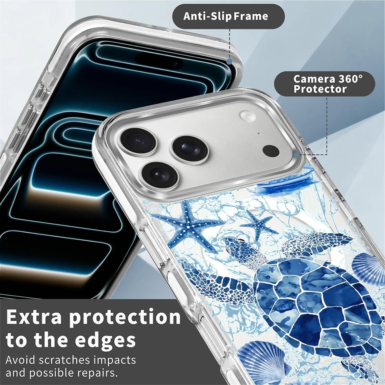 for iphone 17 pro case [compatible with magsafe],girls women clear magnetic case silicone shockproof protective cover with pattern blue sailing sea turtle blue sailing sea turtle iphone 17 pro