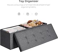 Vista 8 de SONGMICS 43 Inches Folding Storage Ottoman Bench, Set of 2, Storage Chest, Foot Rest Stool, Bedroom Bench with Storage, Dark Gray, ULSF431G01