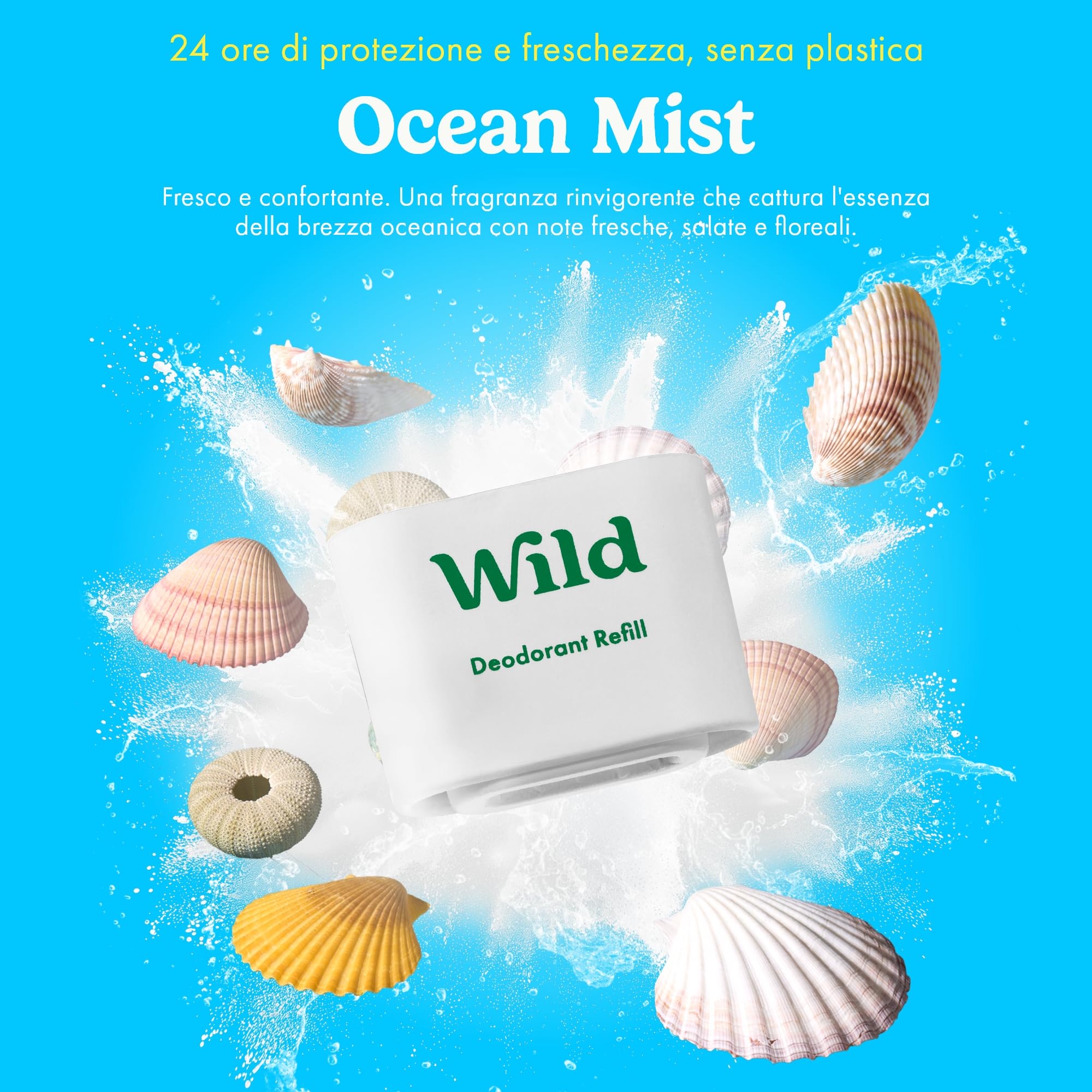 Wild - Deodorante Naturale Ricaricabile - Senza Alluminio - Varie Ricariche - Incluse Profumazioni Fresh Cotton & Sea Salt, Ocean Mist e Thunderstorm - Protezione di Lunga Durata