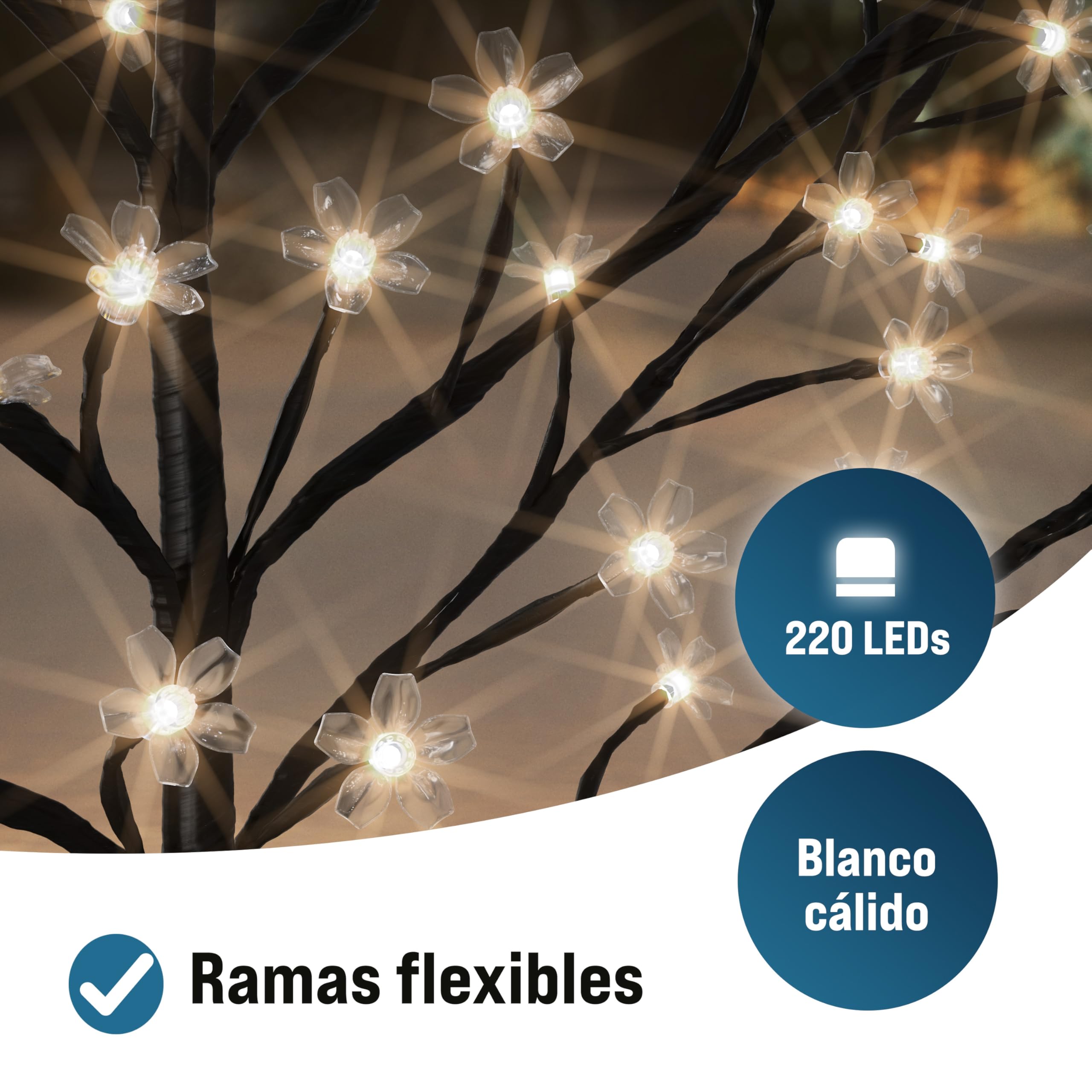 Monzana Lámpara Árbol 220 Leds Blanco Cálido Flores de Cerezo 220cm Interior Exterior Mando a Distancia