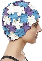 Vista 4 de BEEMO Floral Petal señoras de baño gorro de natación mujeres retro Swim Hat pelo largocorto